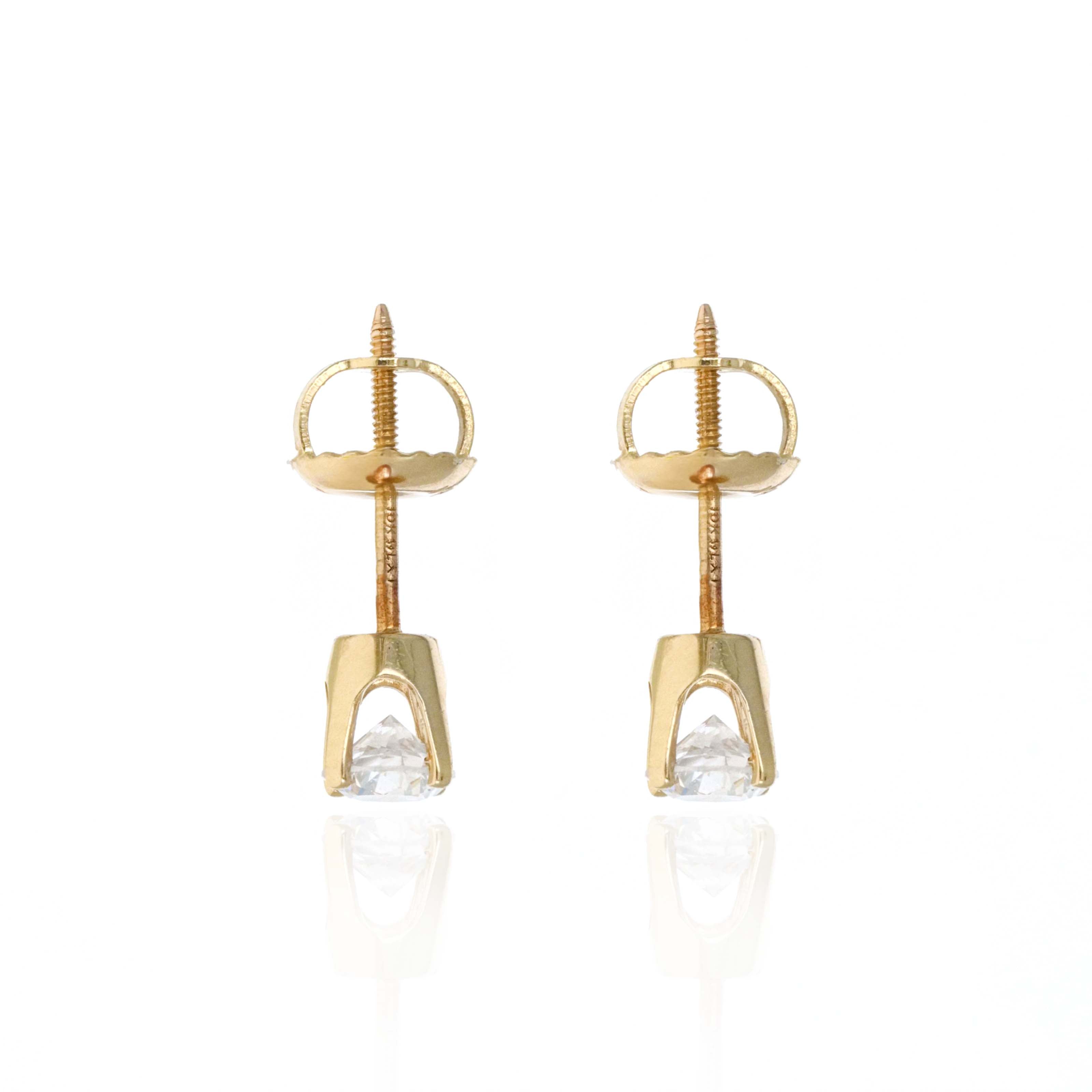 10K Yellow Gold 0.30 Carat Round Diamond Basket Screwback Stud Earrings - Queen May