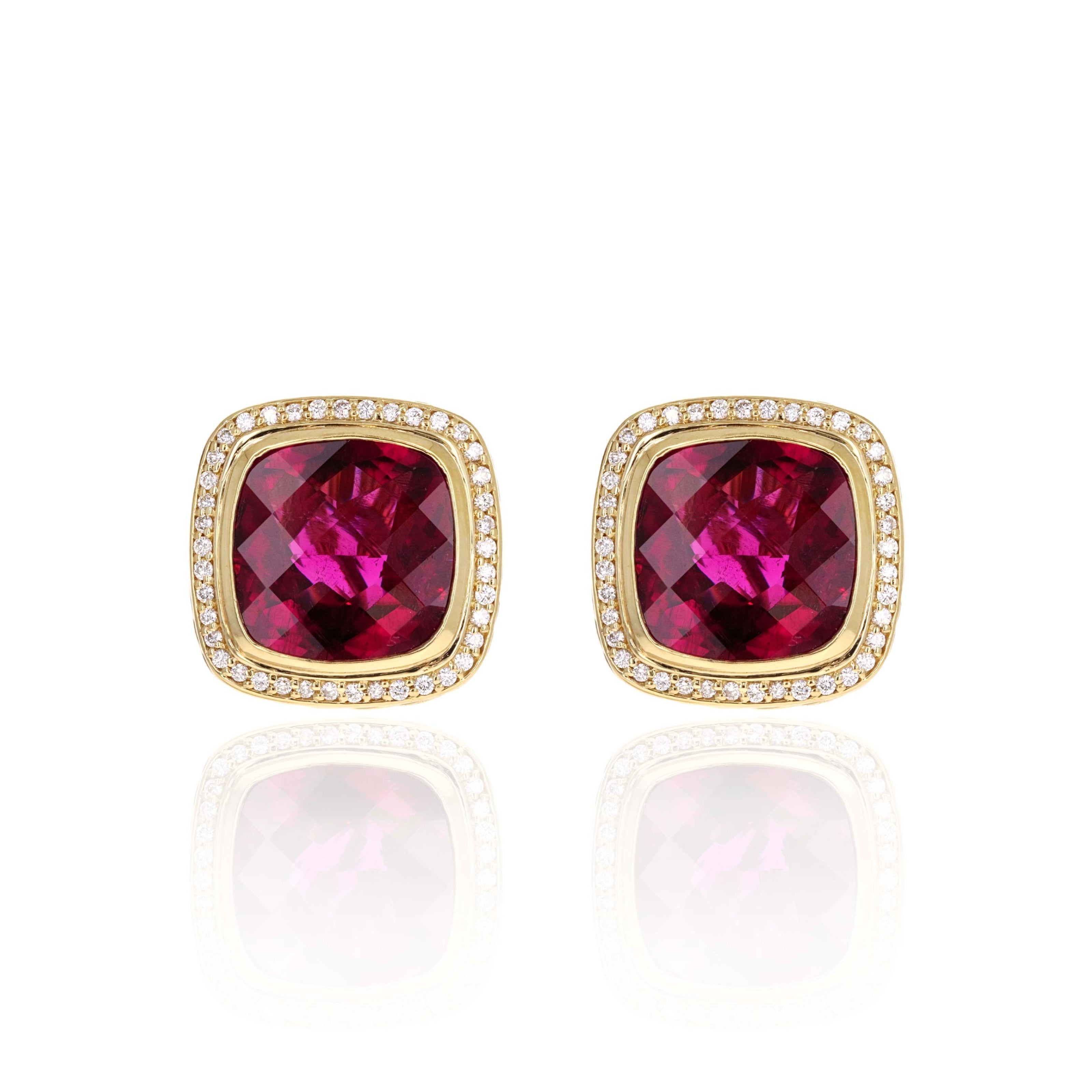 David Yurman 18K Yellow Gold Rubellite Tourmaline & Diamond Earrings - Queen May
