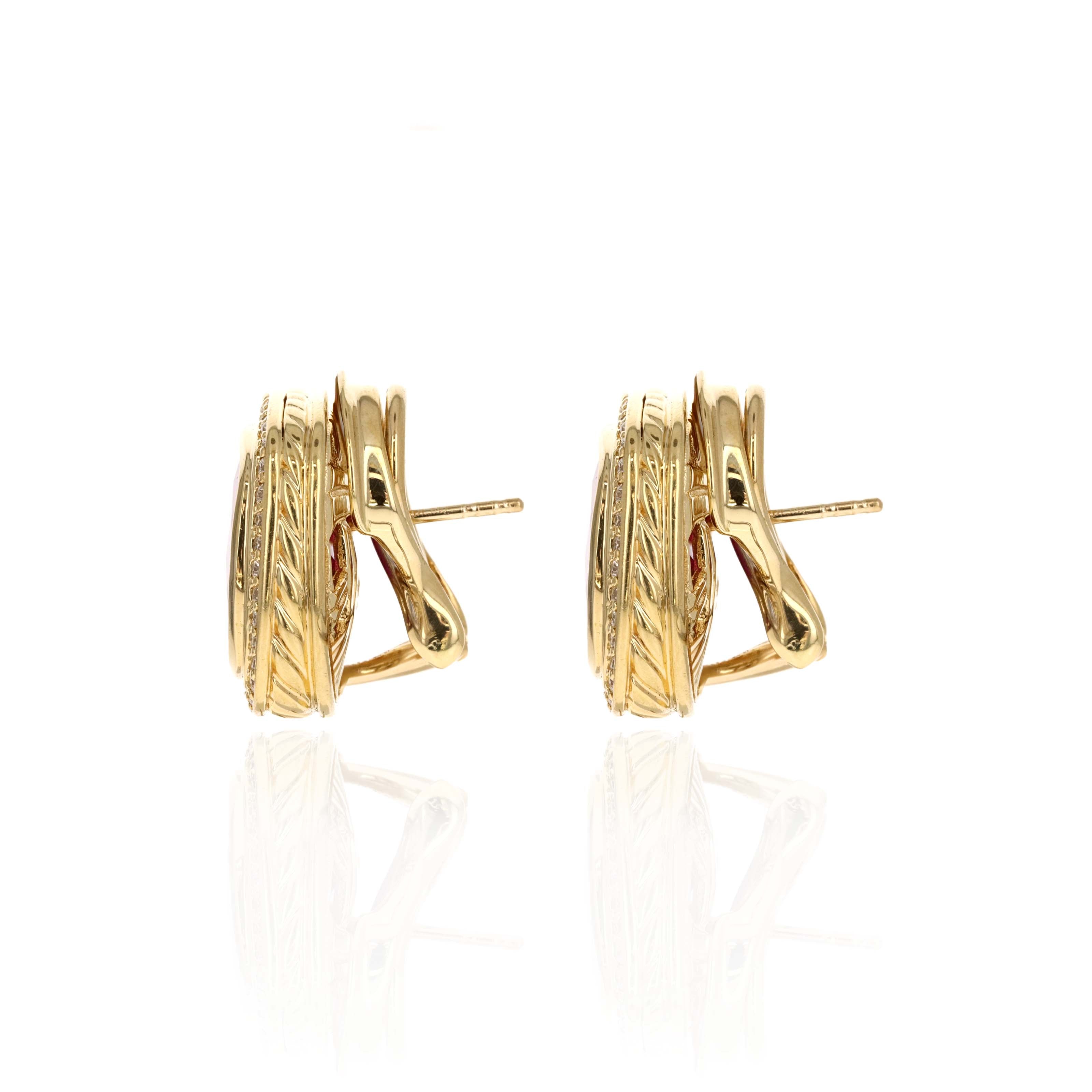 David Yurman 18K Yellow Gold Rubellite Tourmaline & Diamond Earrings - Queen May