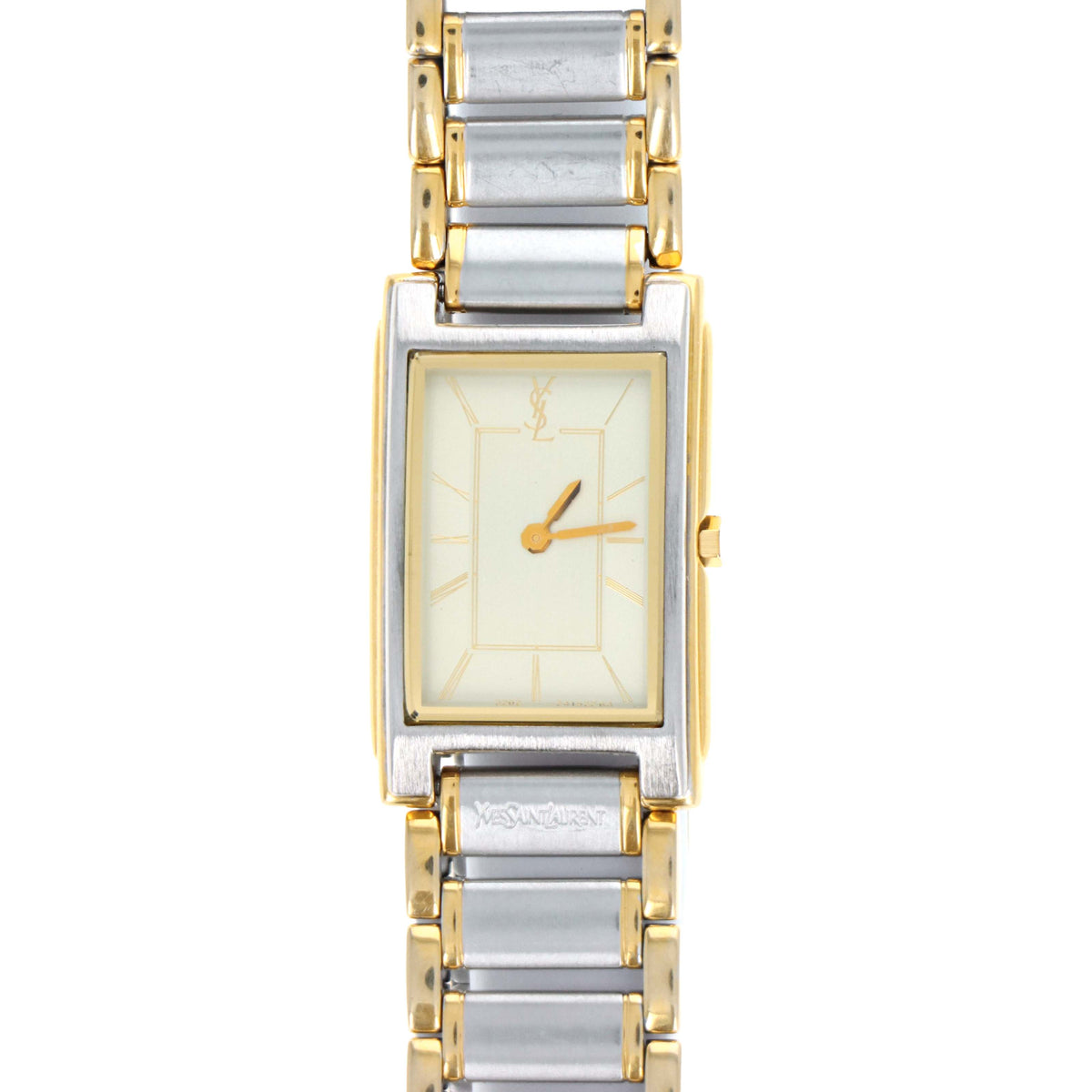 Yves Saint Laurent Two Tone Brushed Rectangular Watch