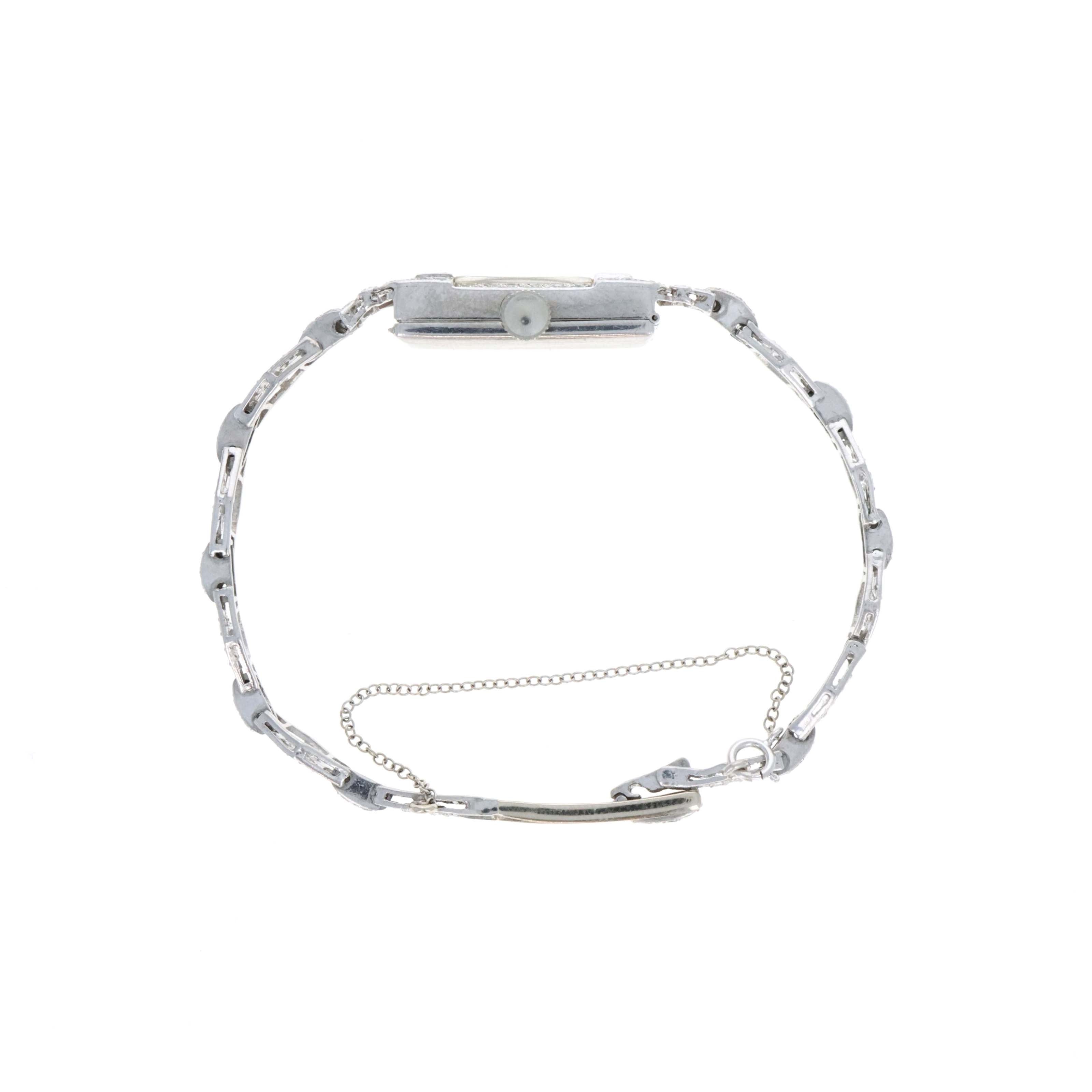 Art Deco Platinum 2.5 Carat Single Cut & Baguette Diamond Bracelet Watch - Queen May