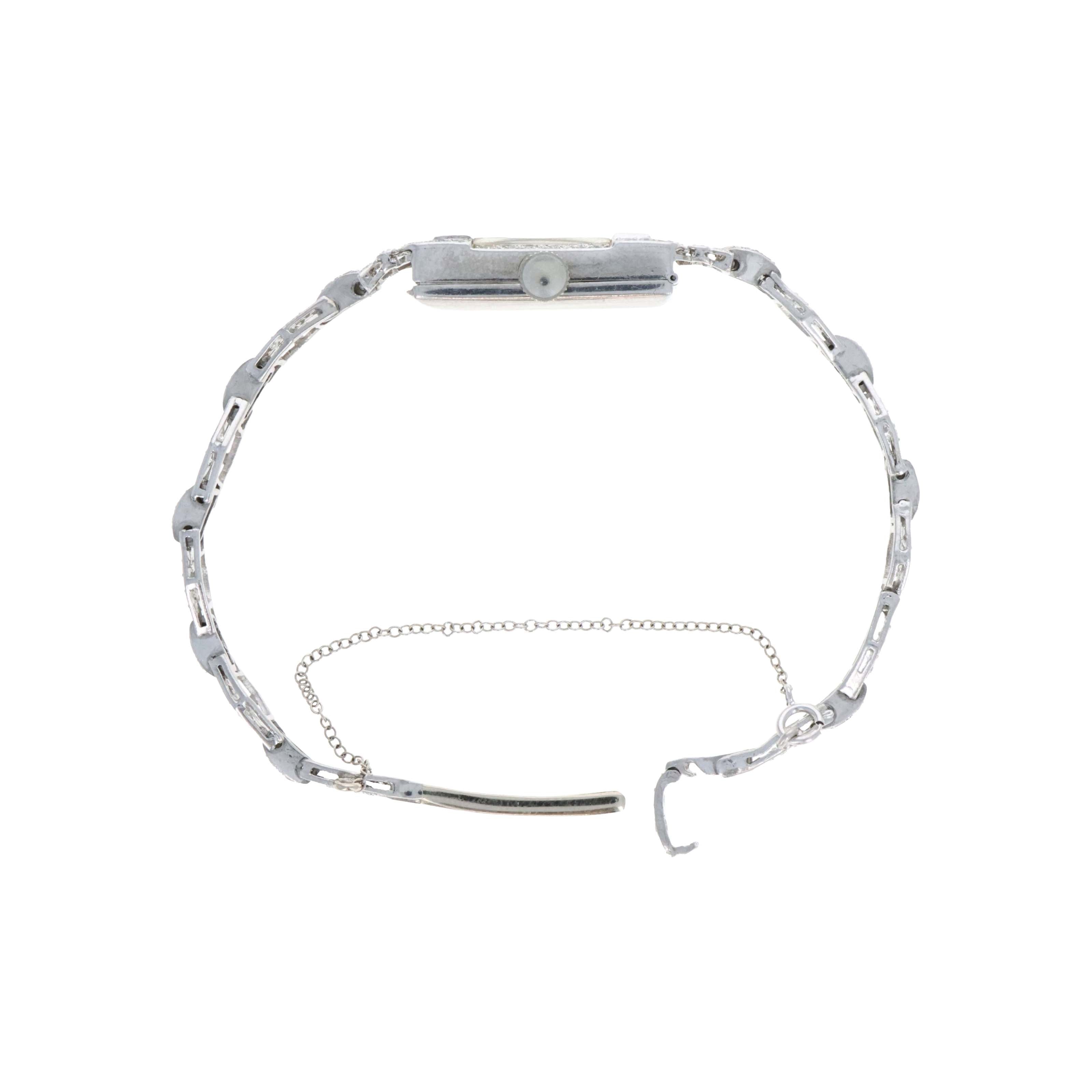 Art Deco Platinum 2.5 Carat Single Cut & Baguette Diamond Bracelet Watch - Queen May