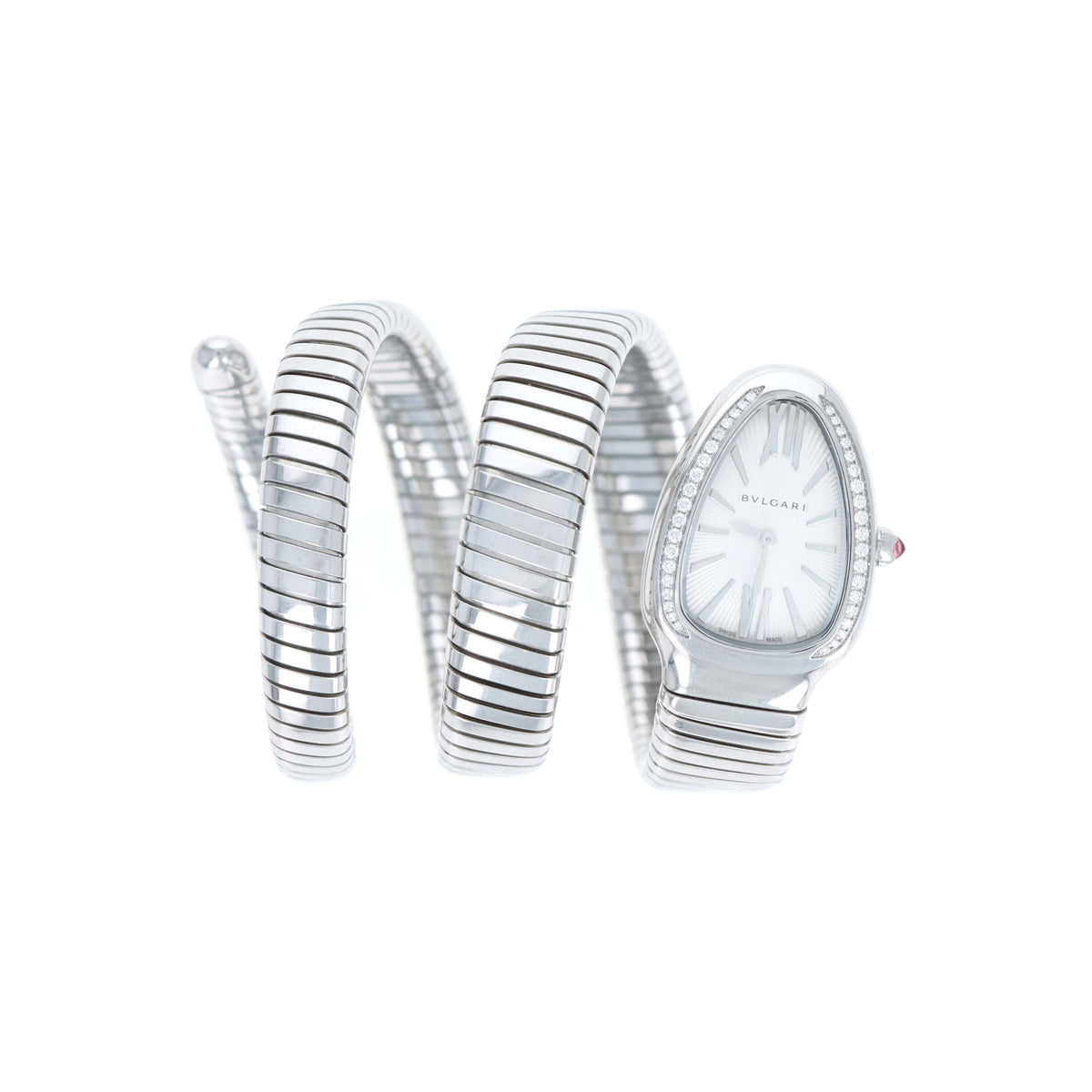 Bvlgari Stainless Steel Serpenti Tubogas 35mm White Dial Diamond Ladies Watch With Box and Papers c.2025 - Queen May