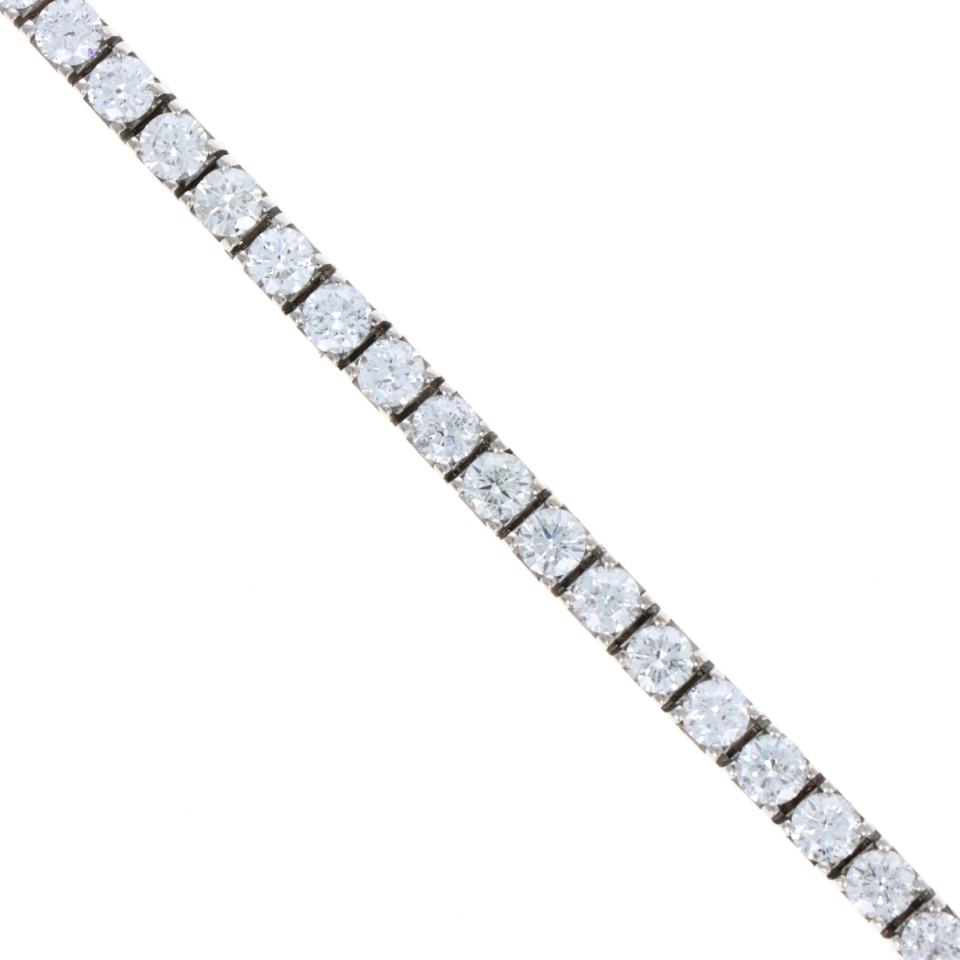 14K White Gold 12 Carat Round Brilliant Diamond Tennis Bracelet - Queen May