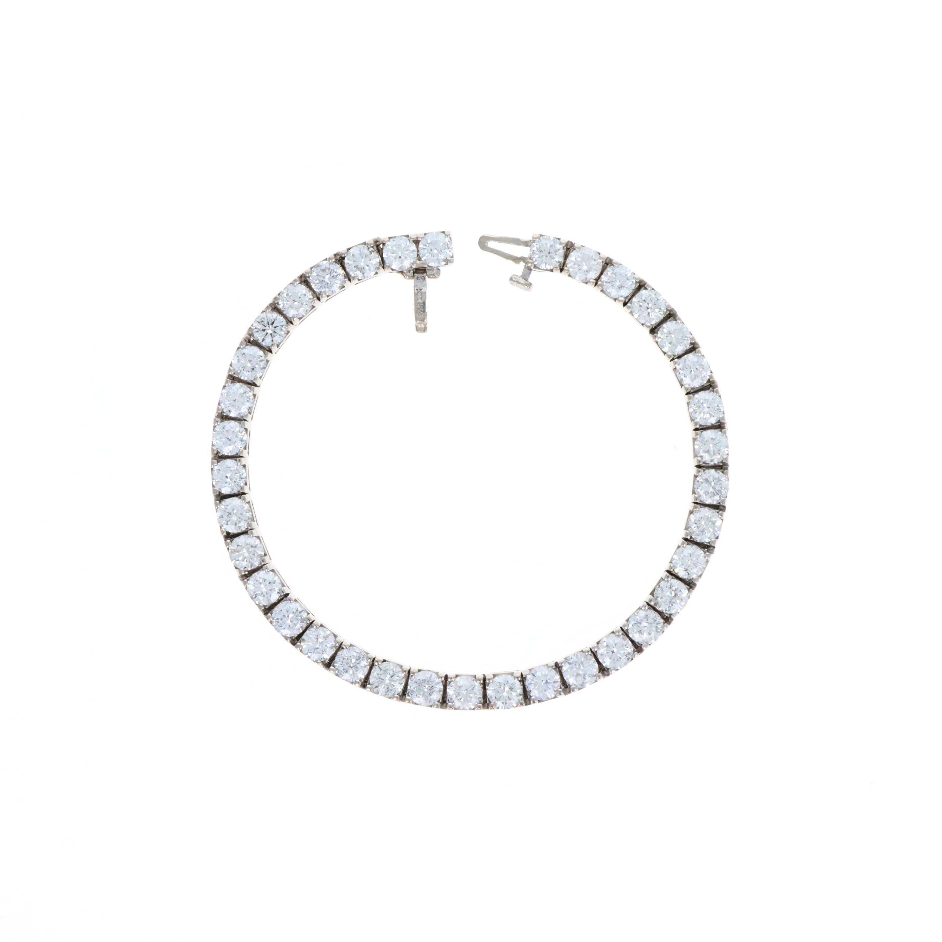 14K White Gold 12 Carat Round Brilliant Diamond Tennis Bracelet - Queen May