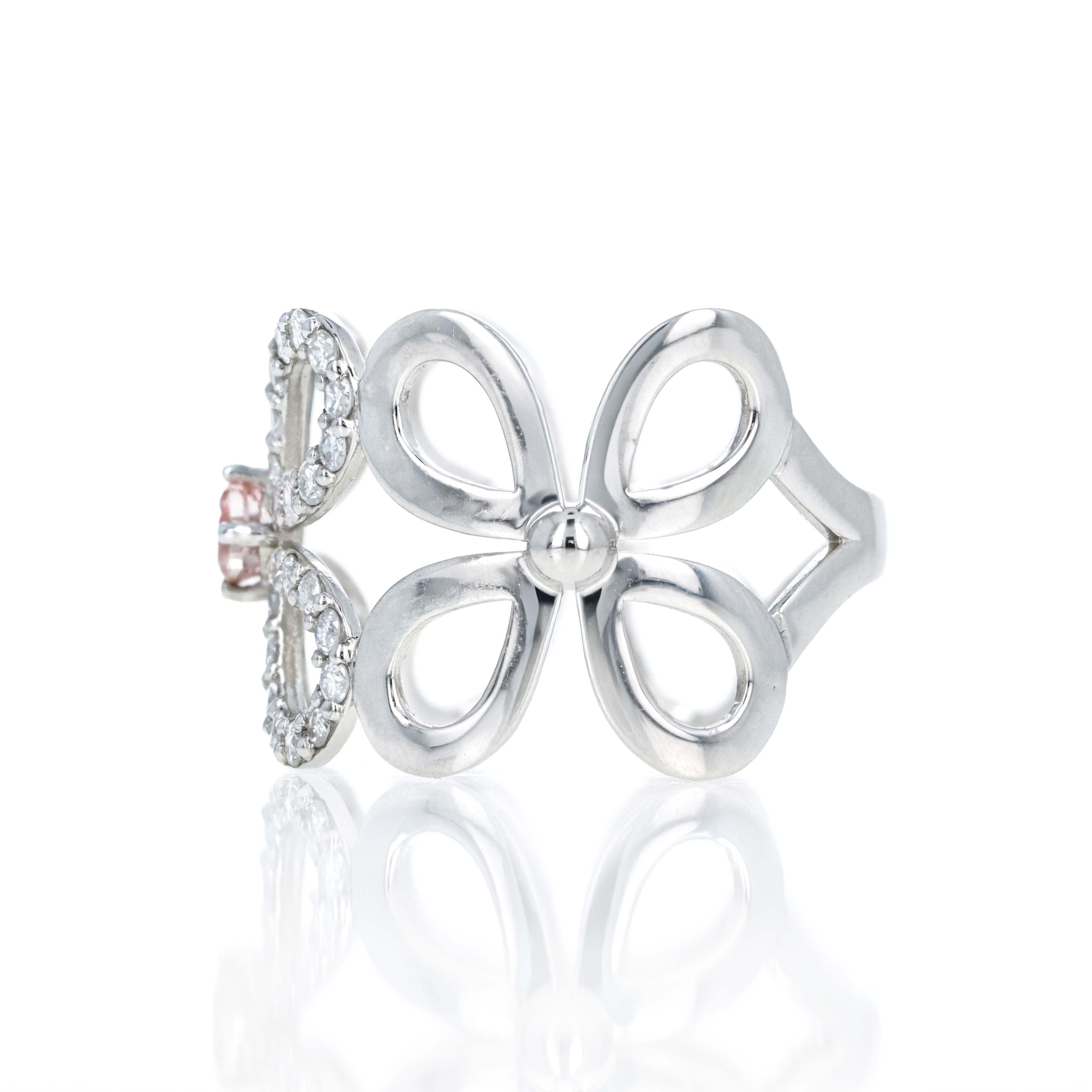 Platinum 0.15 Carat Natural Pink Fancy Intense Diamond Flower Ring