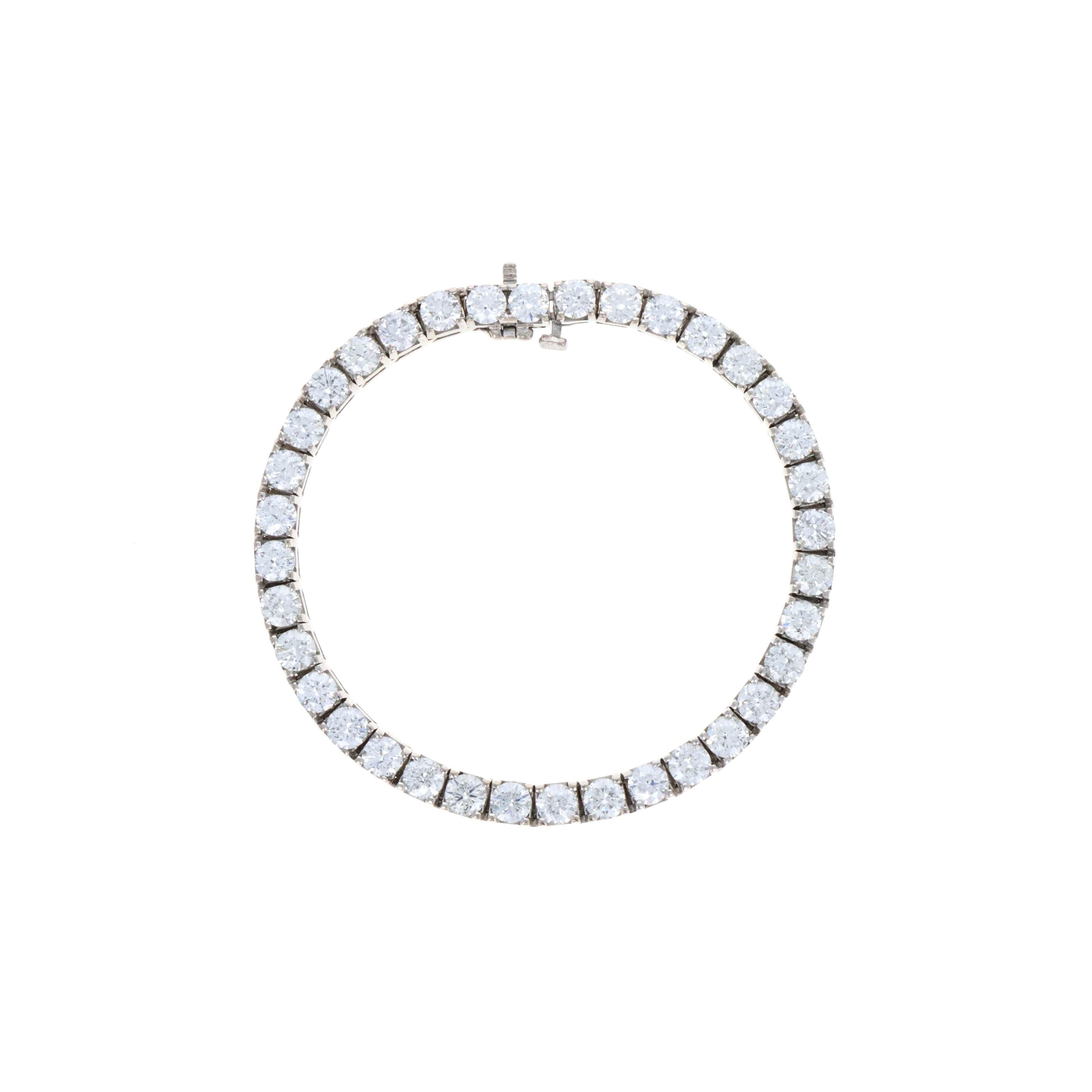 14K White Gold 12 Carat Round Brilliant Diamond Tennis Bracelet - Queen May