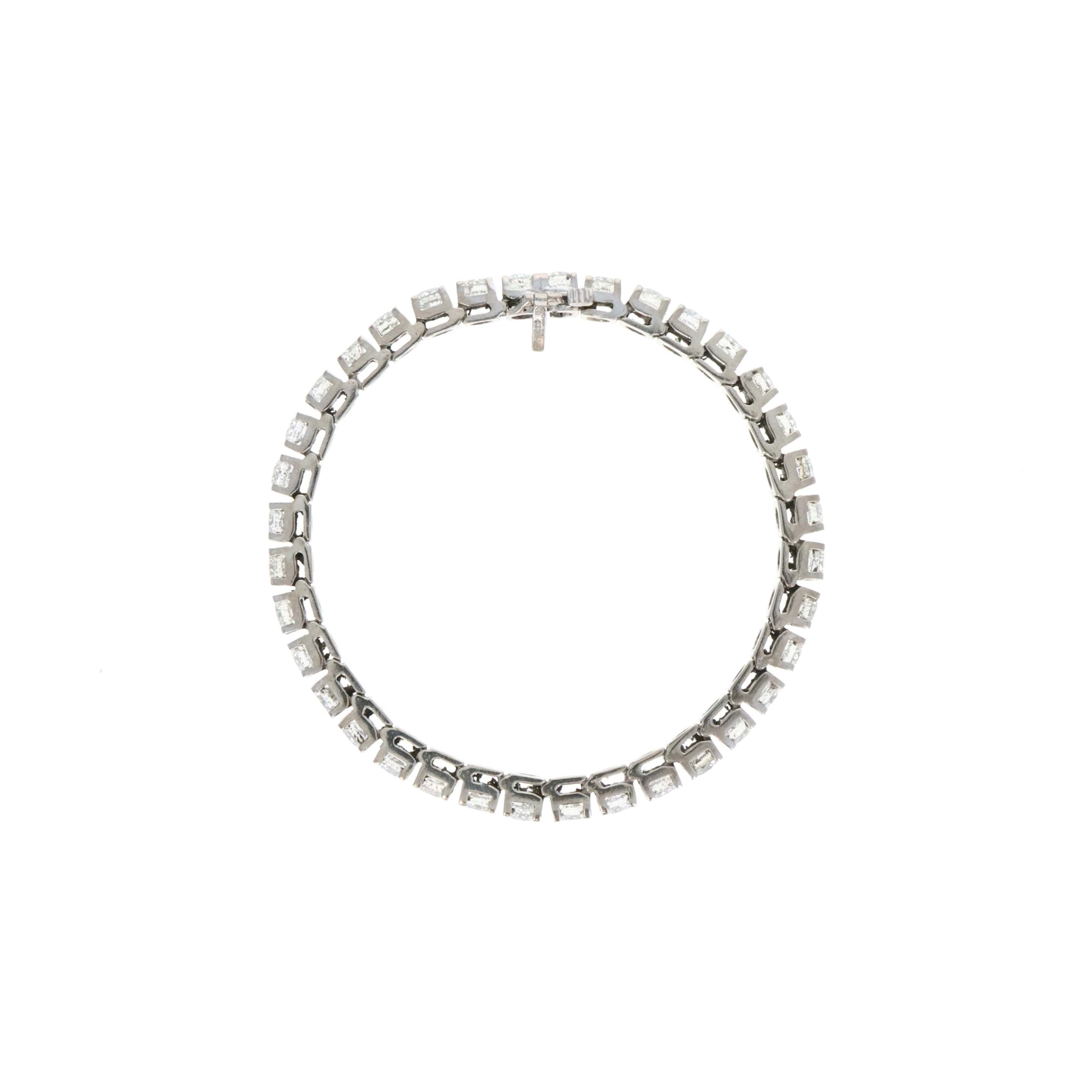 14K White Gold 12 Carat Round Brilliant Diamond Tennis Bracelet - Queen May