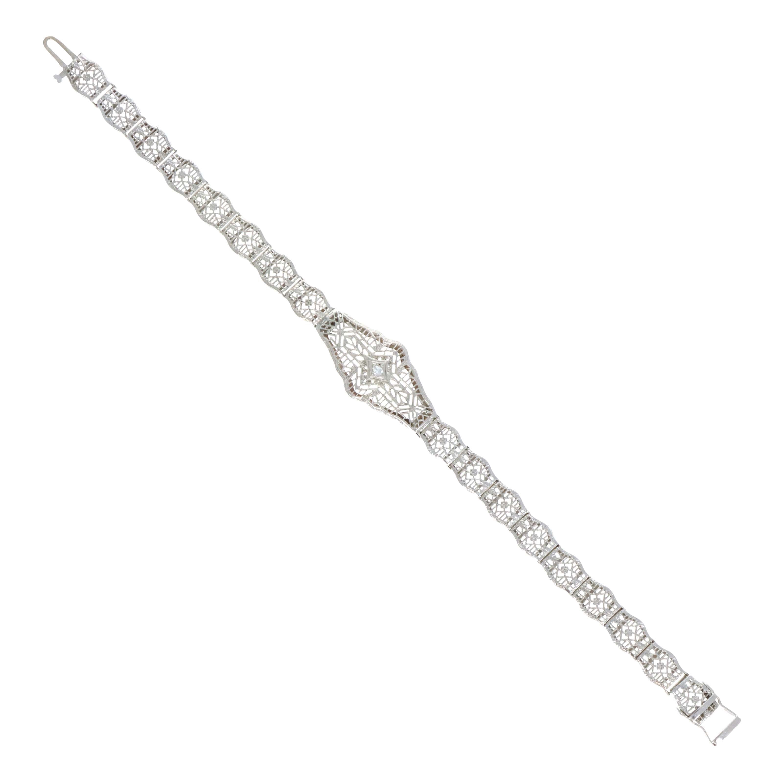 Art Deco 14K White Gold 0.20 Carat Diamond Filigree Bracelet - Queen May