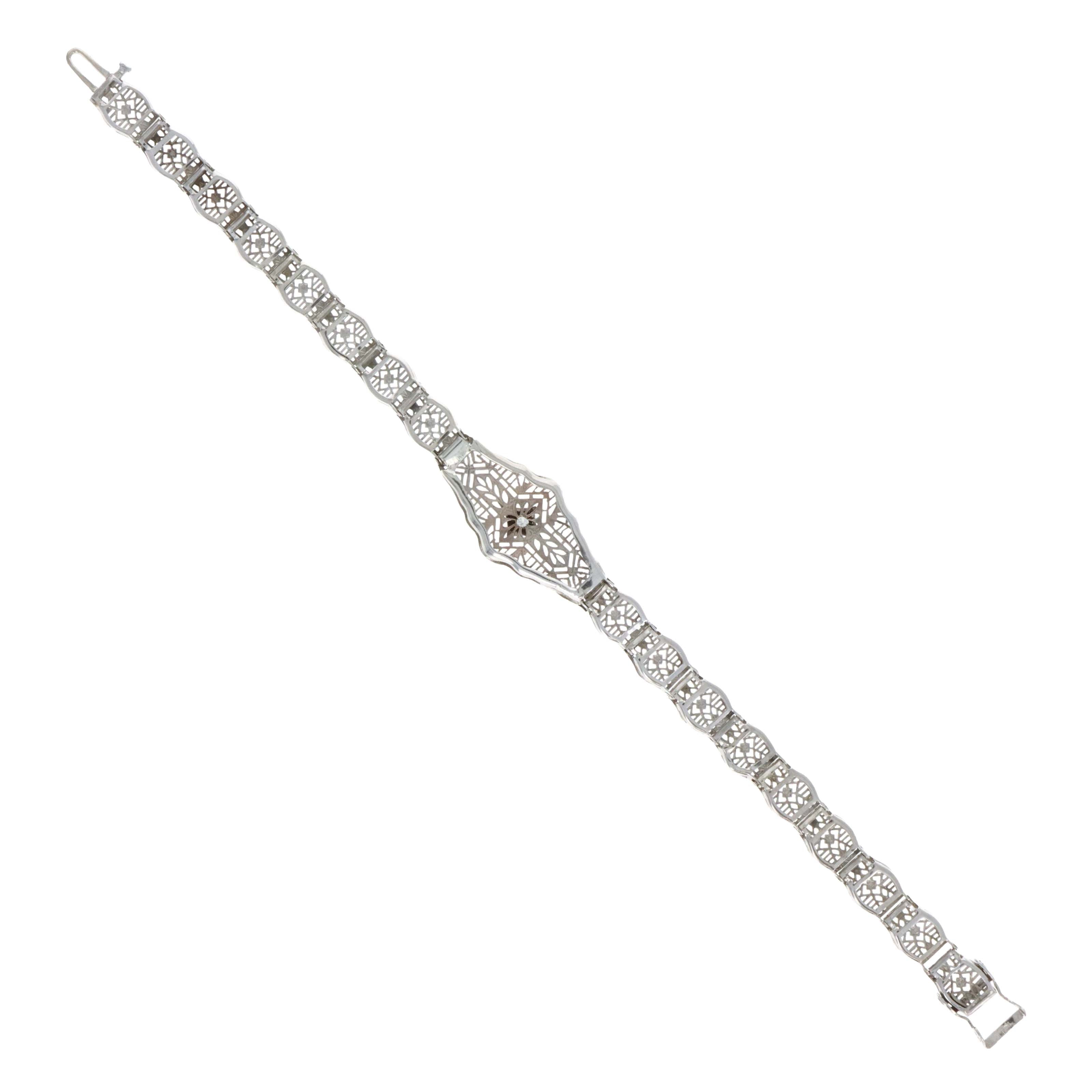 Art Deco 14K White Gold 0.20 Carat Diamond Filigree Bracelet - Queen May