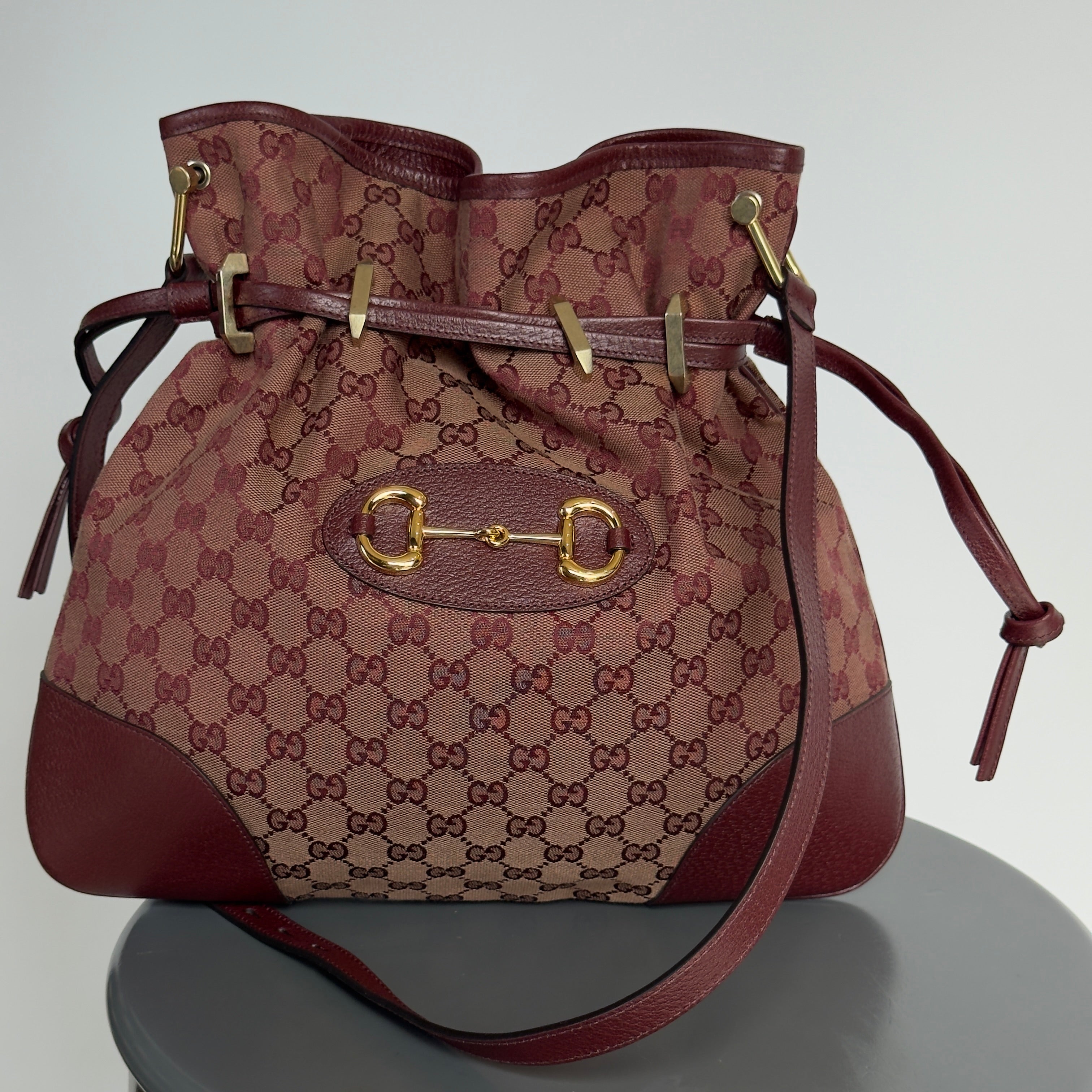 Gucci Horsebit 1955 Maroon Canvas Shoulder Bag - Queen May