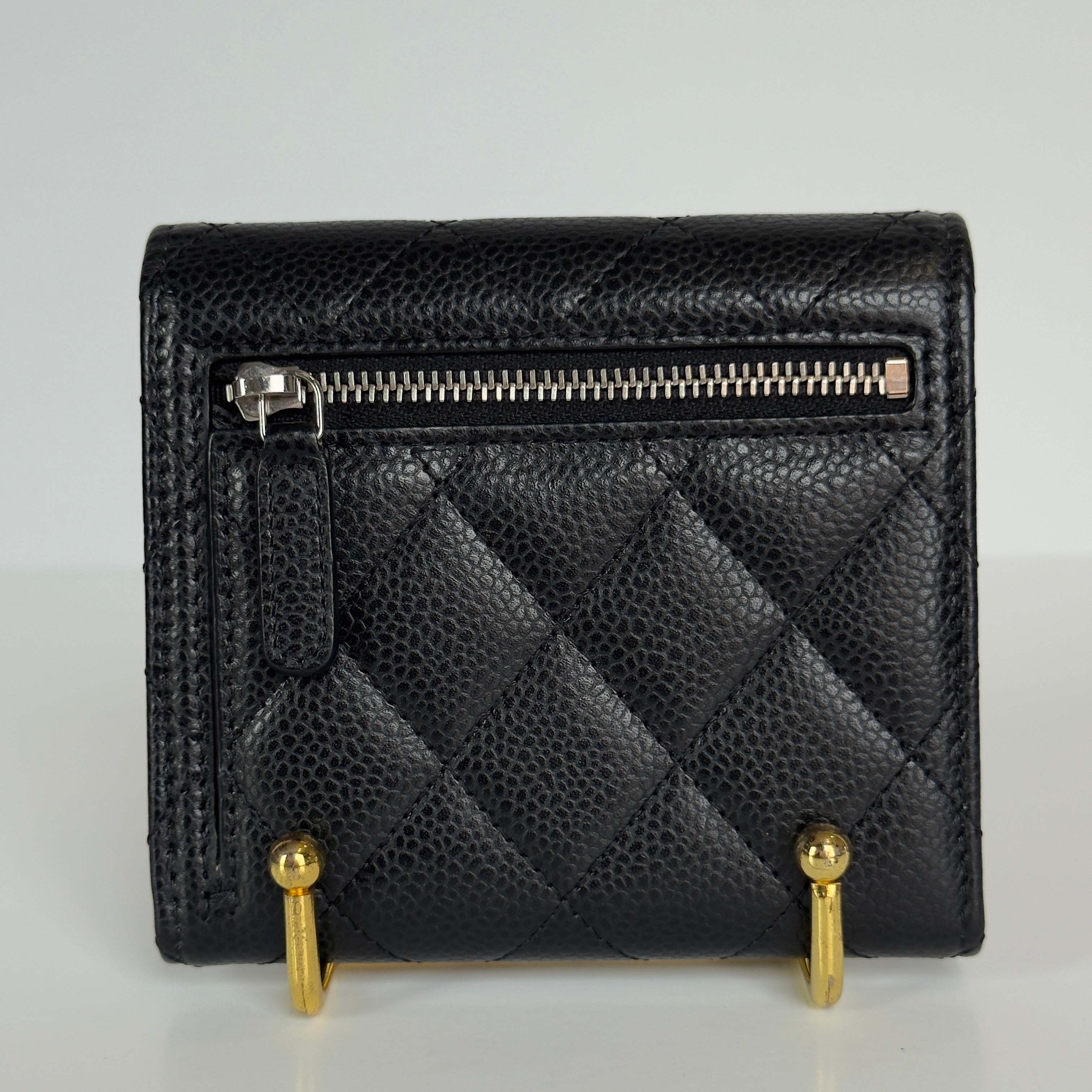 Chanel Black Caviar Quilted Compact Flap Wallet - Queen May
