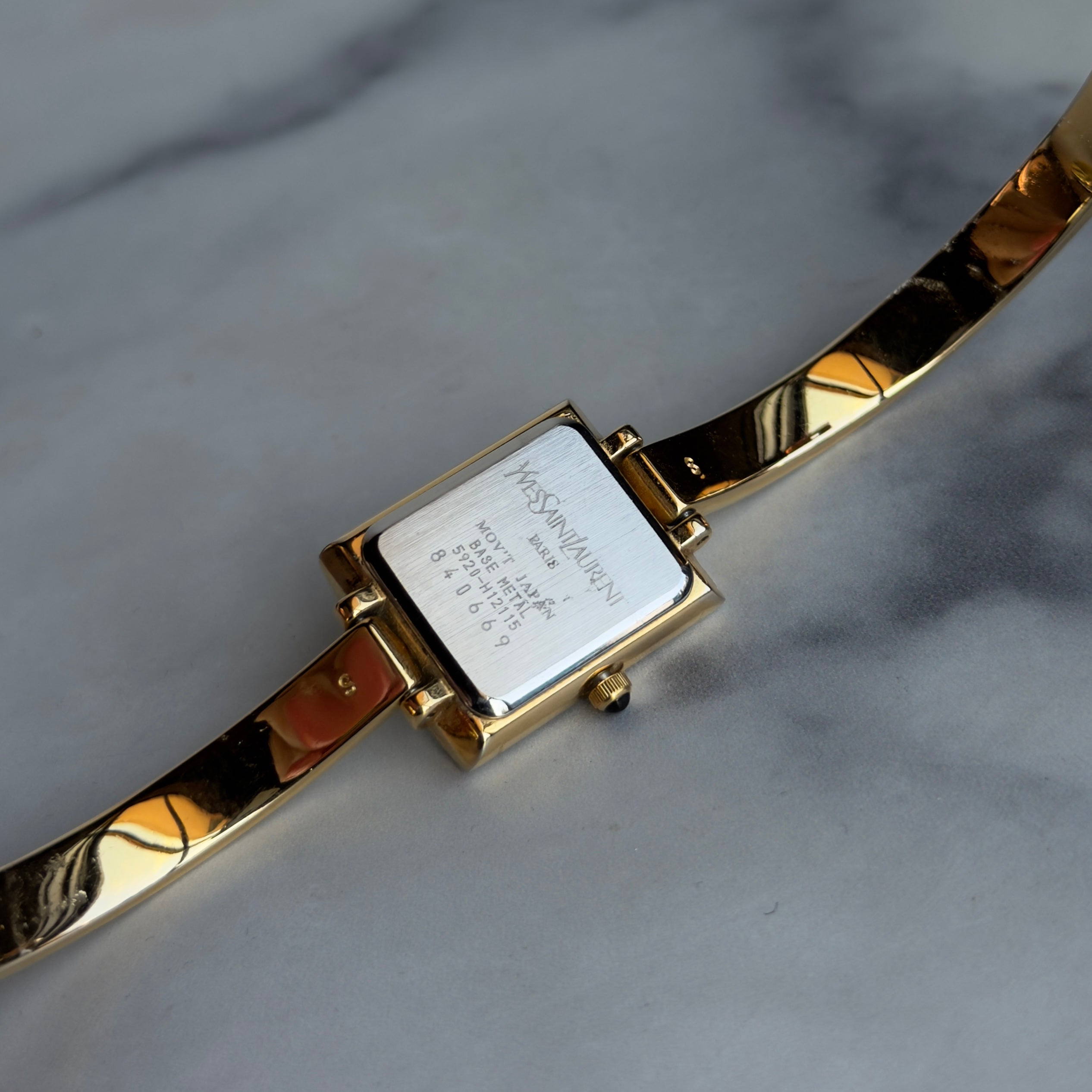 Vintage Yves Saint Laurent Dark Blue Dial Bangle Watch