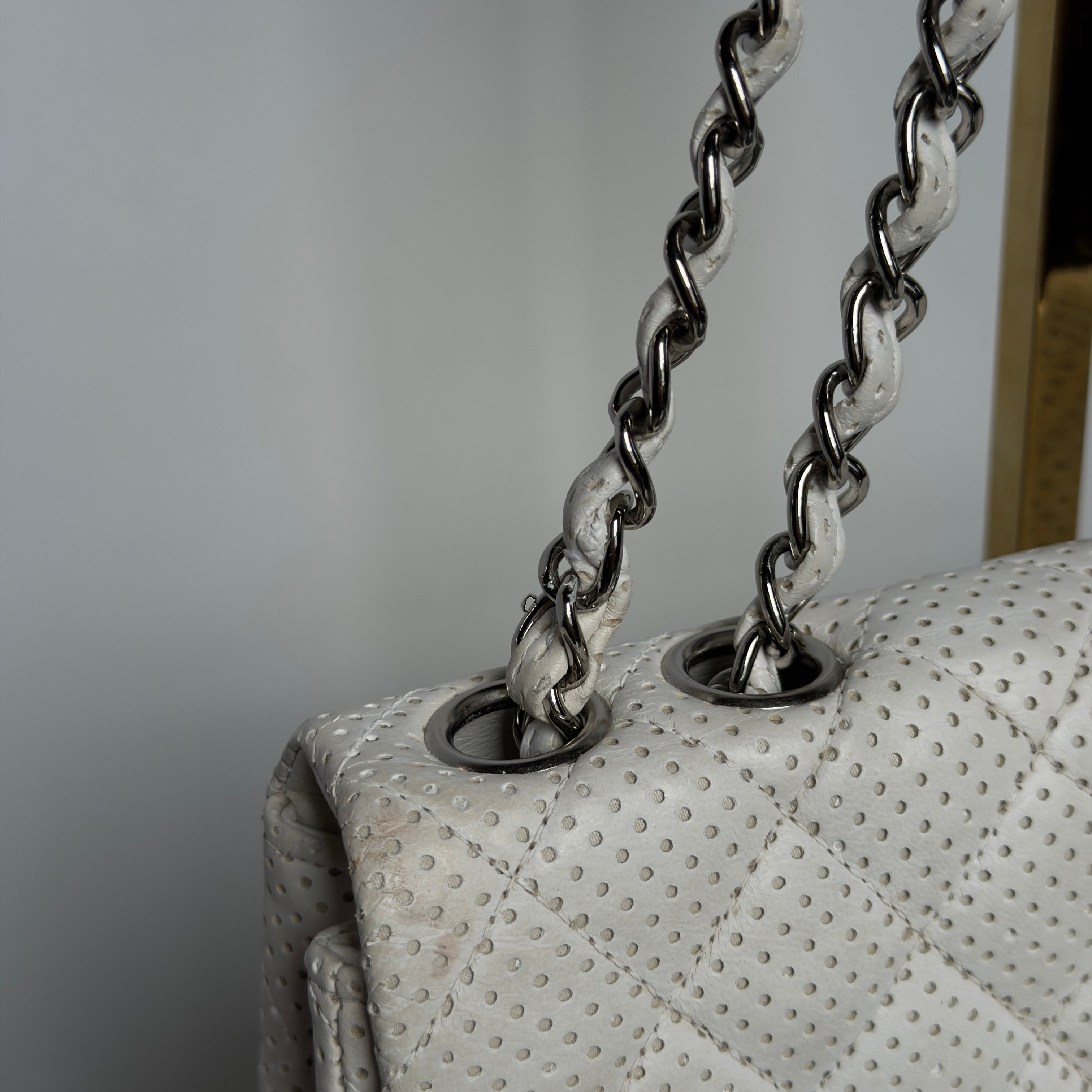 Chanel White Perforated East West Flap Bag