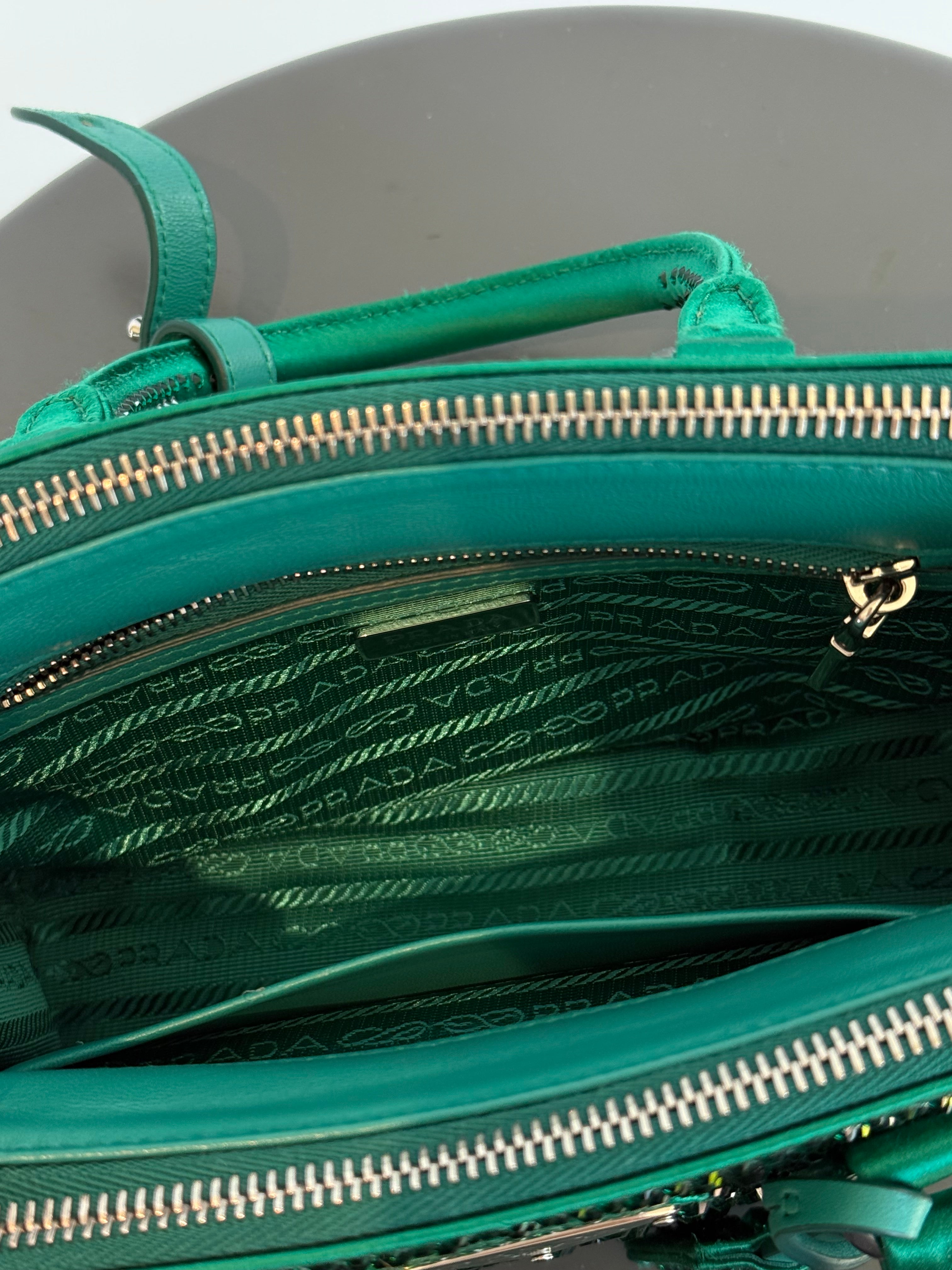 Prada Galleria Double Zip Tote Crystal Embellished Satin Mini - Queen May
