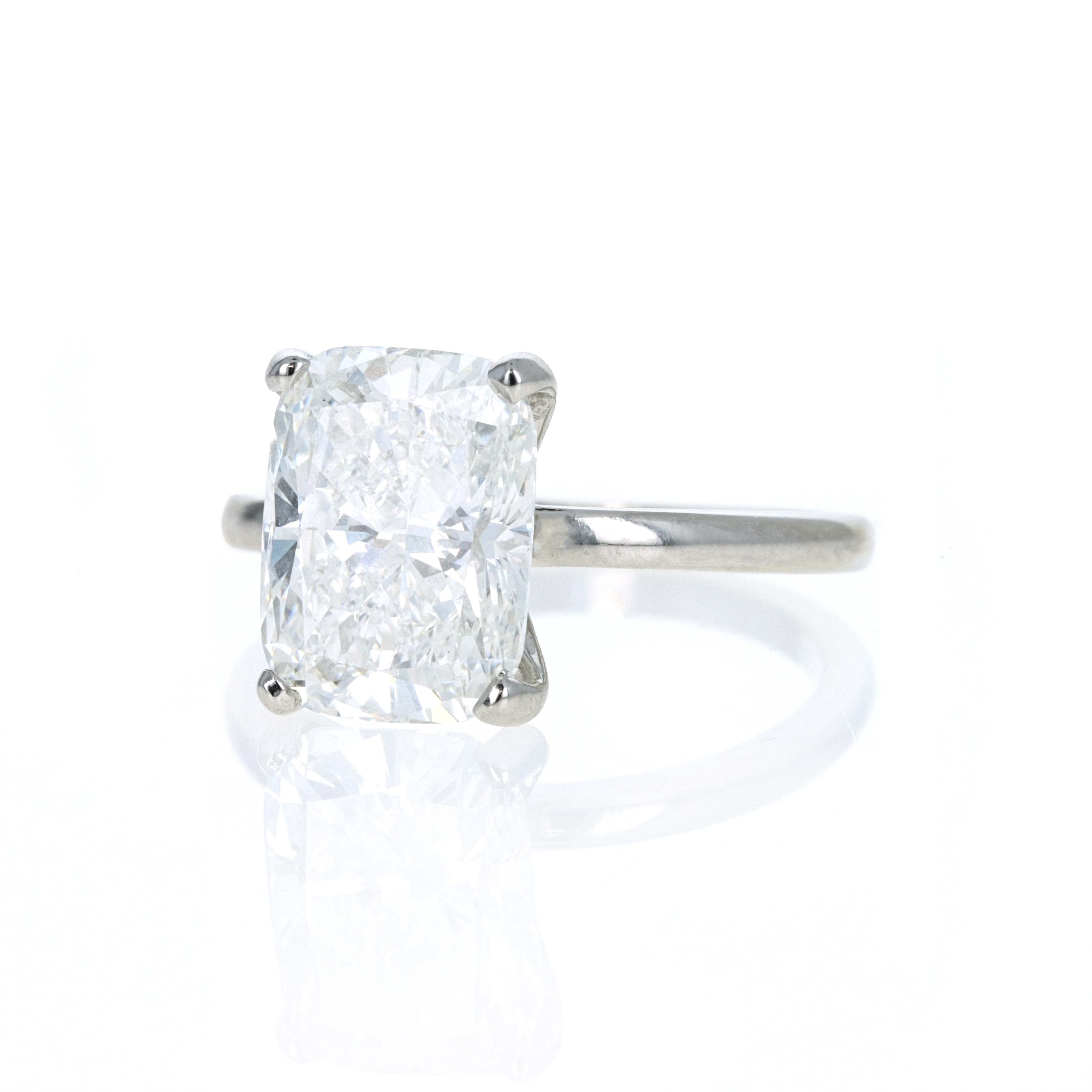Lab Grown 4.09 Carat Cushion Diamond Solitaire Engagement Ring 14K White Gold - Queen May