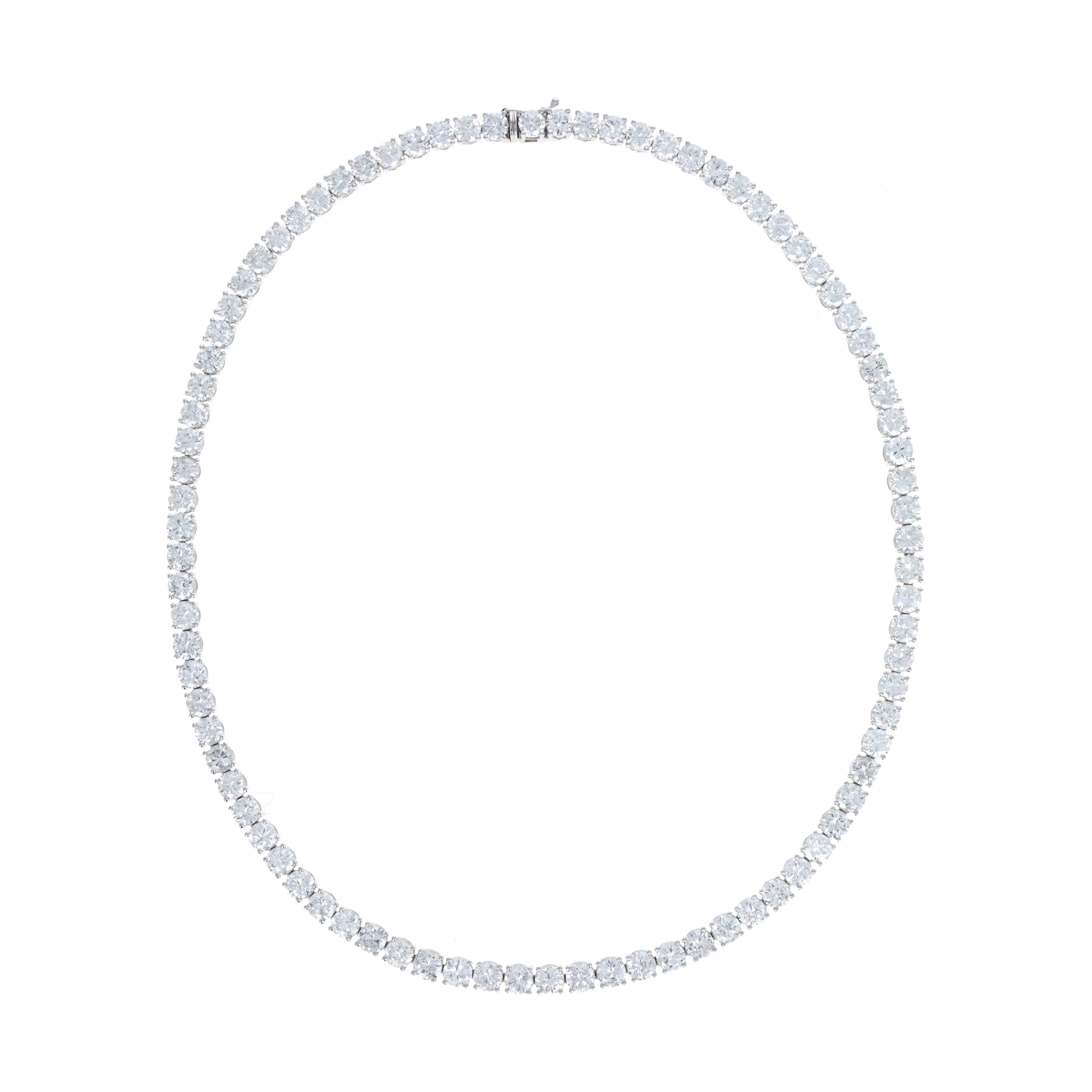 Platinum 29.41 Carat Round Diamond Tennis Necklace - Queen May