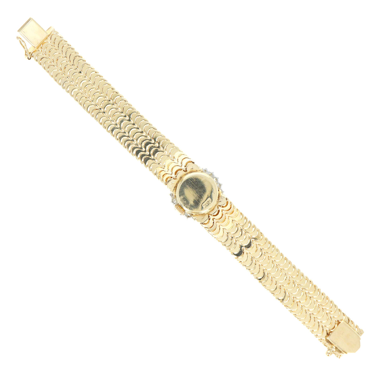 Vintage Rolex Ladies 14K Yellow Gold Scalloped Finish Bracelet With White Gold Diamond Bezel Mechanical Movement Watch