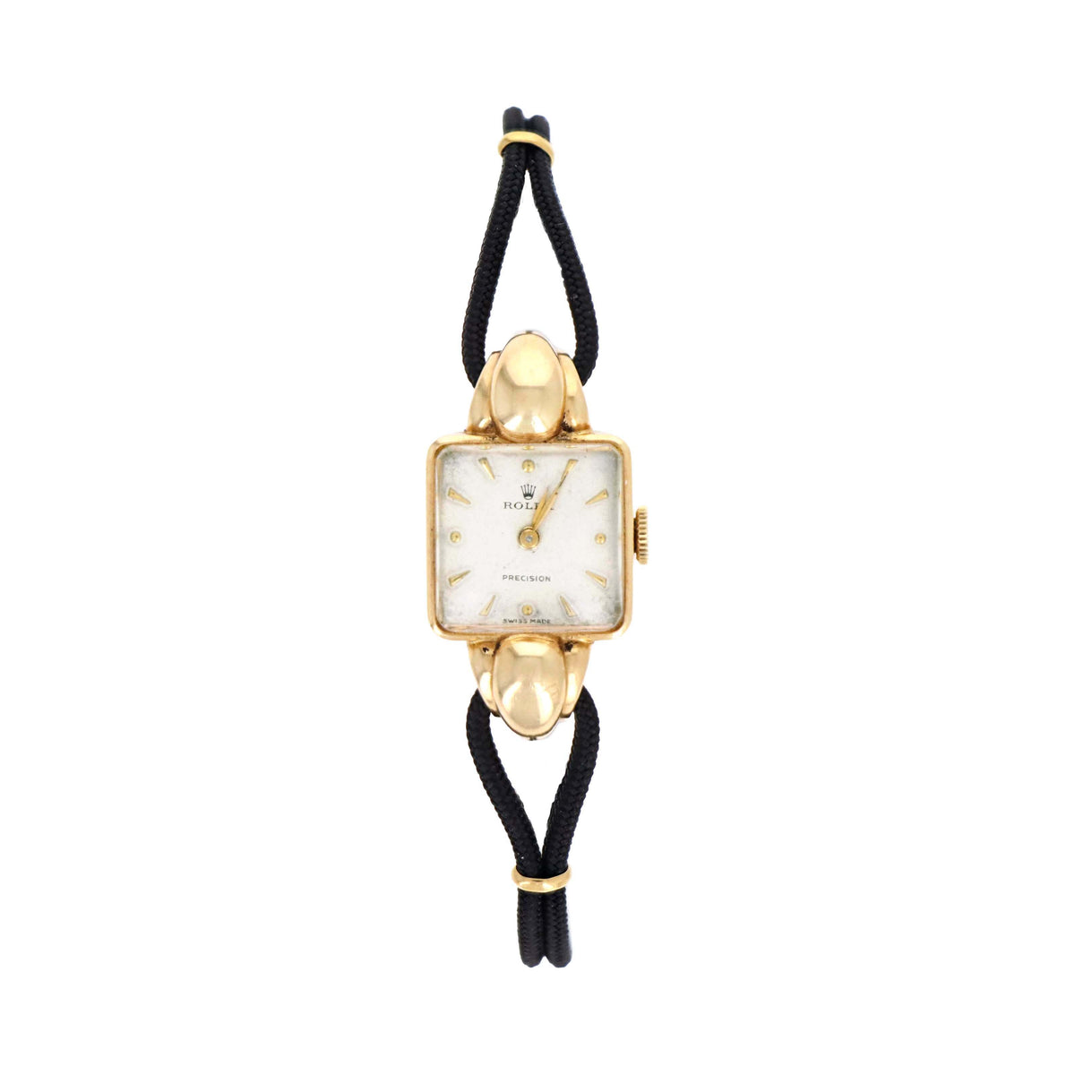 Vintage Rolex 18K Yellow Gold Model 4291 Precision 16.5MM White Dial Mechanical Ladies Watch With Fabric Strap C.1946 - Queen May