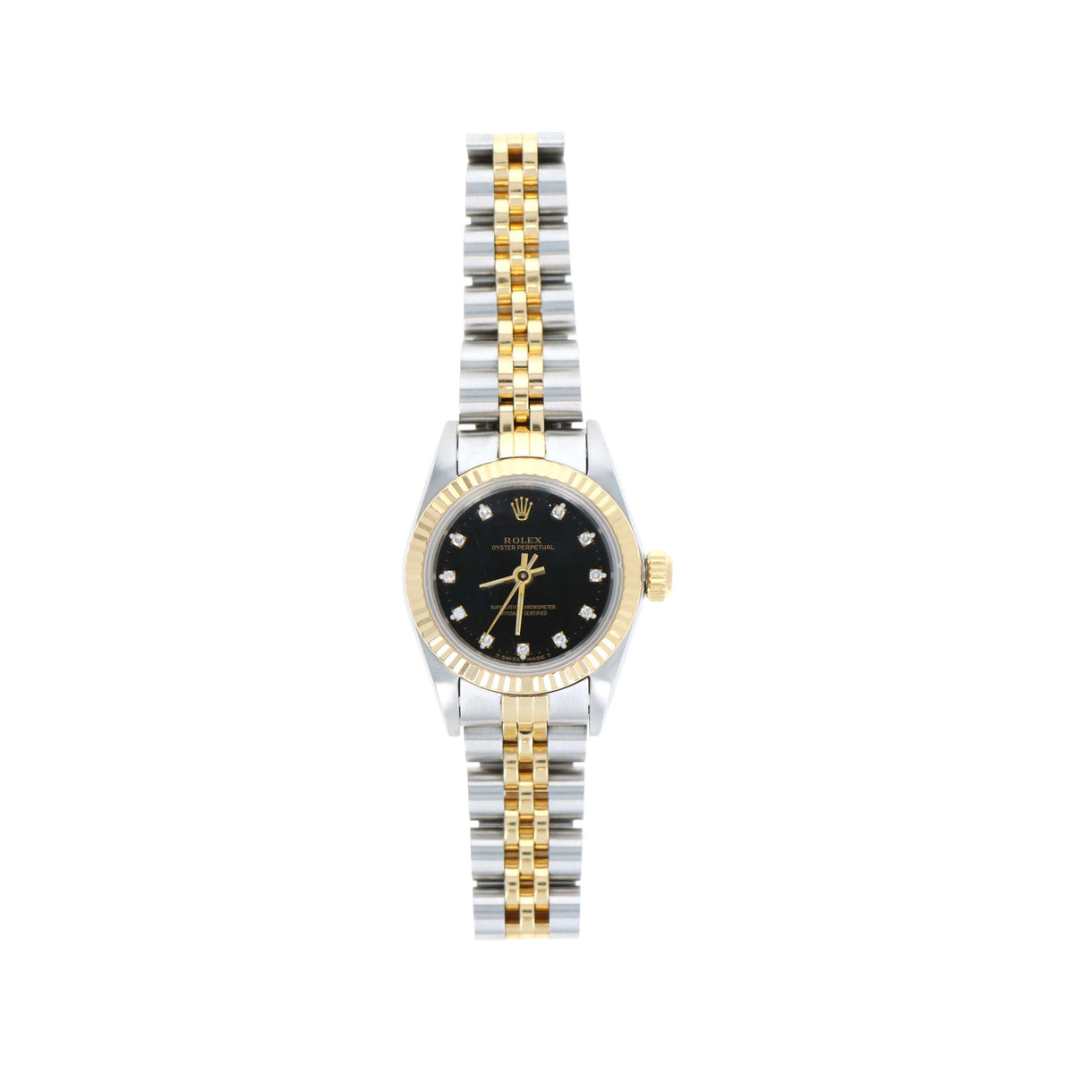 Rolex Oyster Perpetual 24MM Two Tone Jubilee Model 67193 Factory Black Diamond Dial