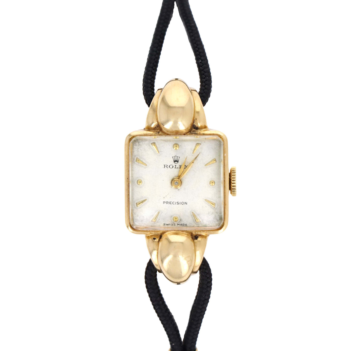 Vintage Rolex 18K Yellow Gold Model 4291 Precision 16.5MM White Dial Mechanical Ladies Watch With Fabric Strap C.1946 - Queen May