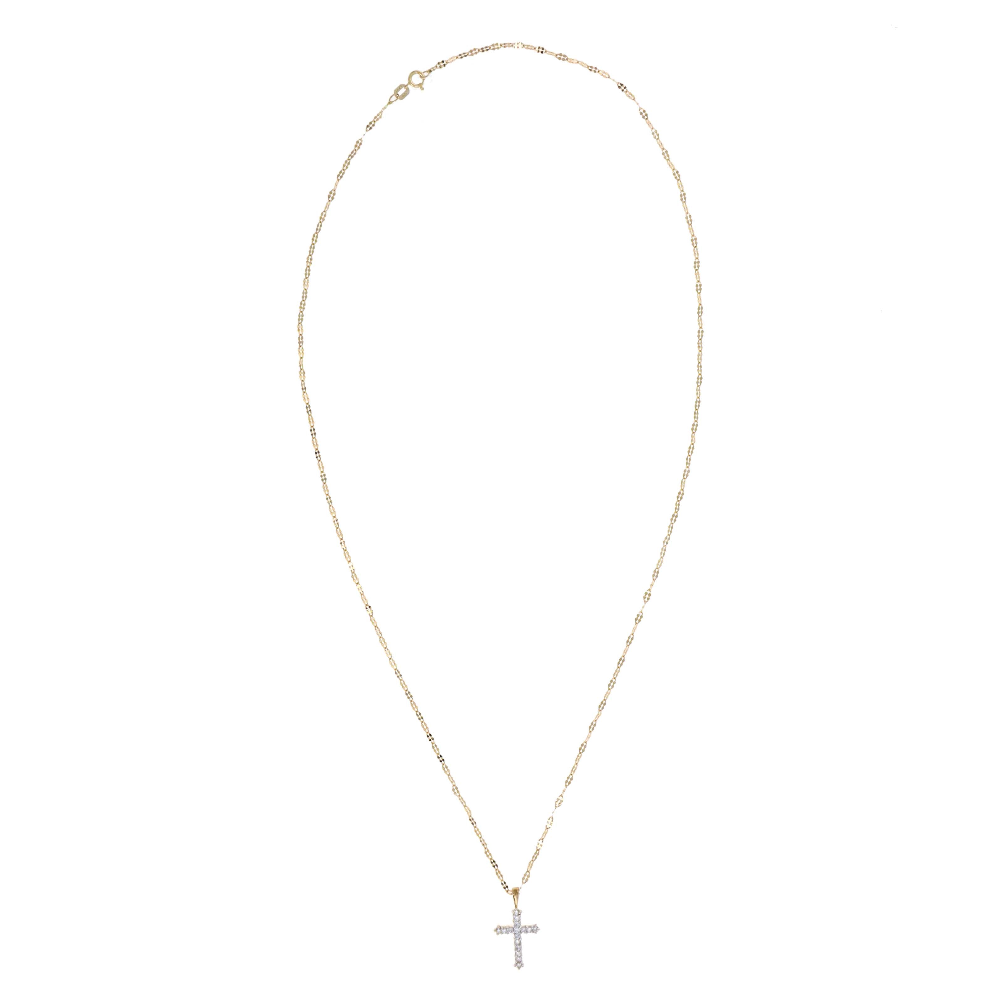 14K Yellow Gold 0.25 Carat Diamond Cross Pendant Necklace - Queen May