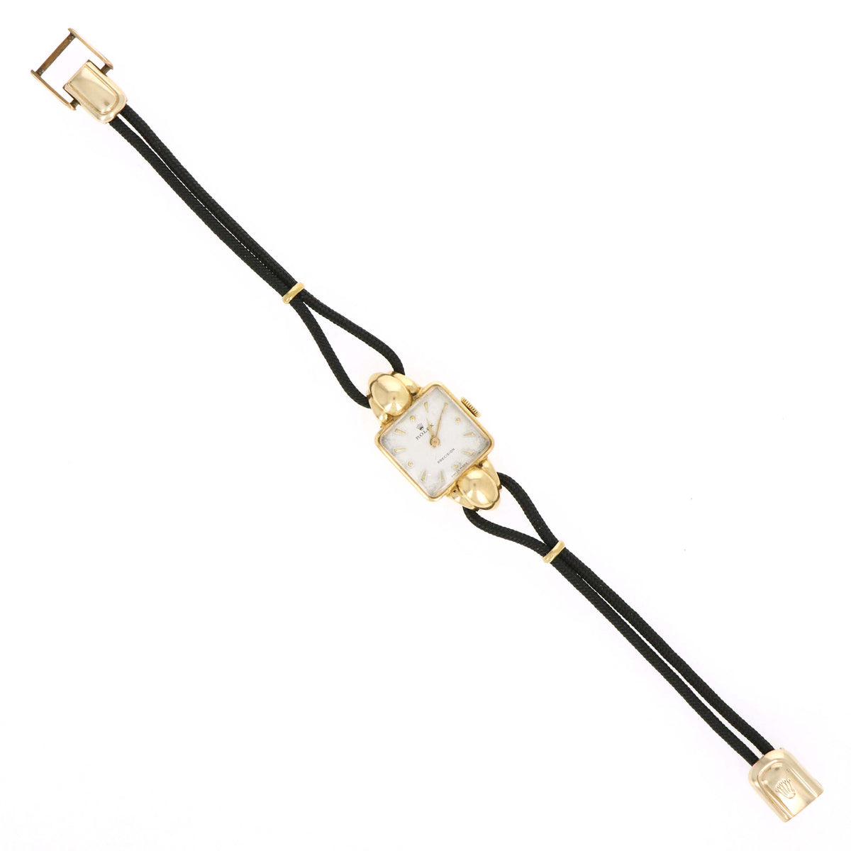 Vintage Rolex 18K Yellow Gold Model 4291 Precision 16.5MM White Dial Mechanical Ladies Watch With Fabric Strap C.1946 - Queen May