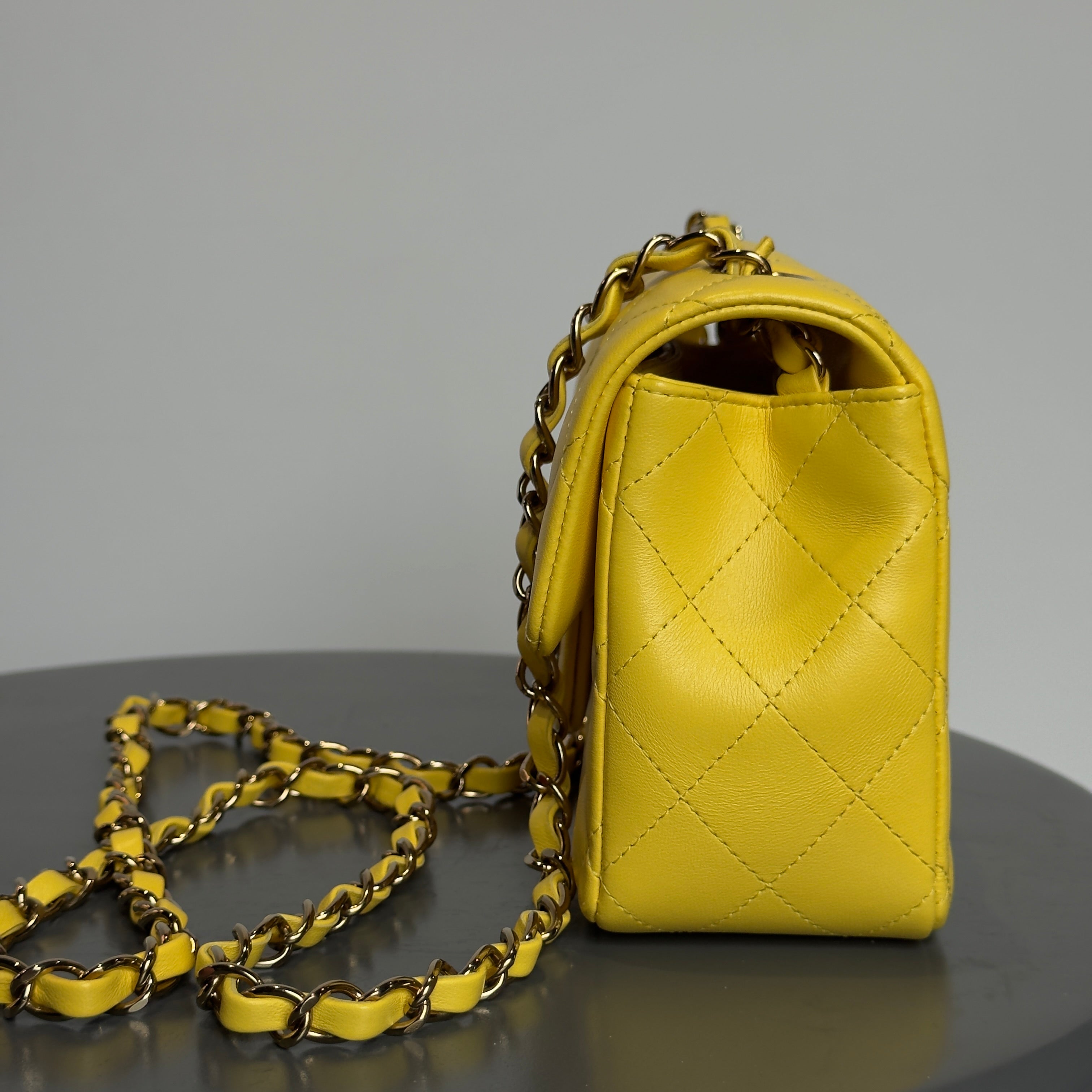 Chanel Quilted Mini Rectangular Flap Bag Lambskin Yellow