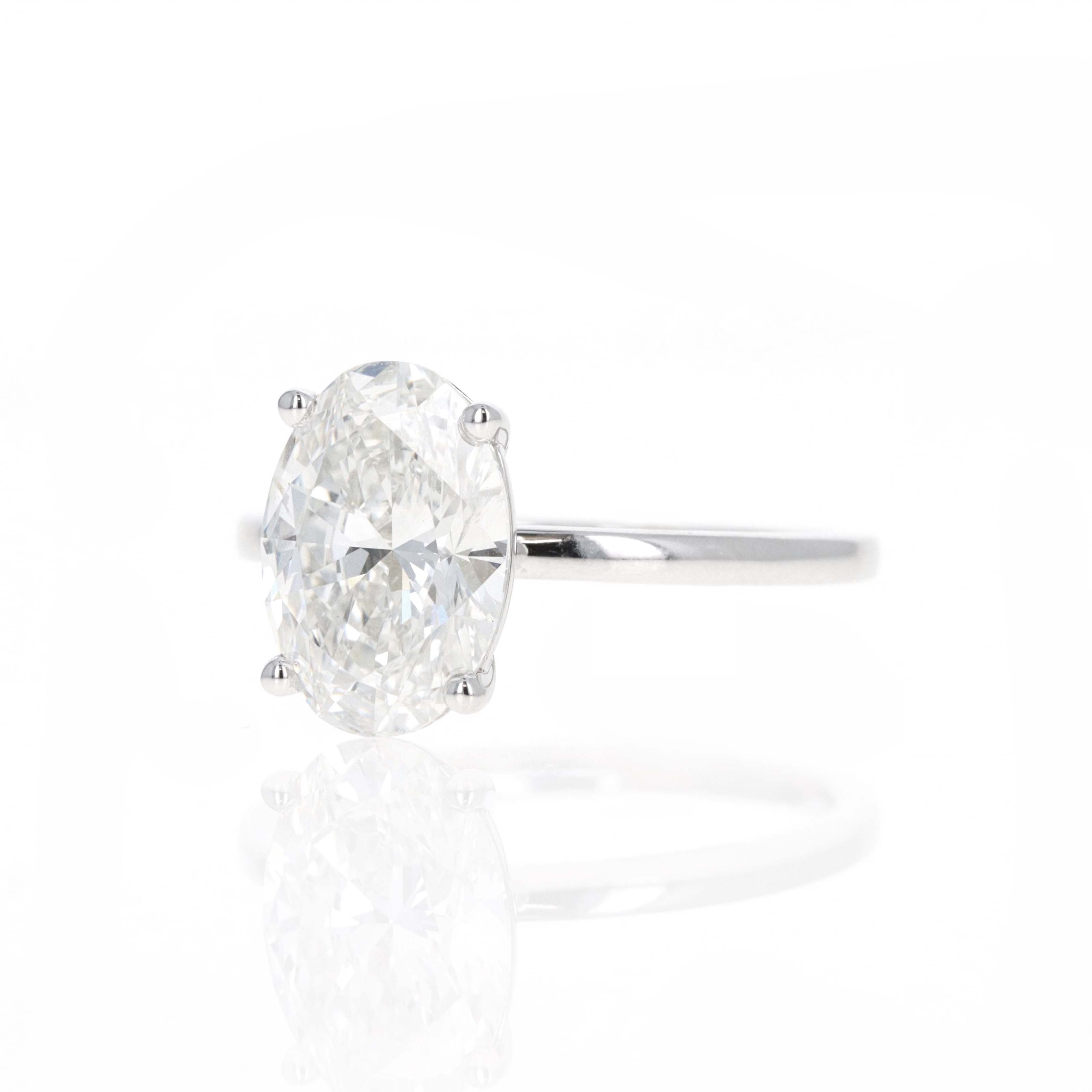 Lab Grown 3 Carat Oval Diamond Solitaire Engagement Ring - Queen May