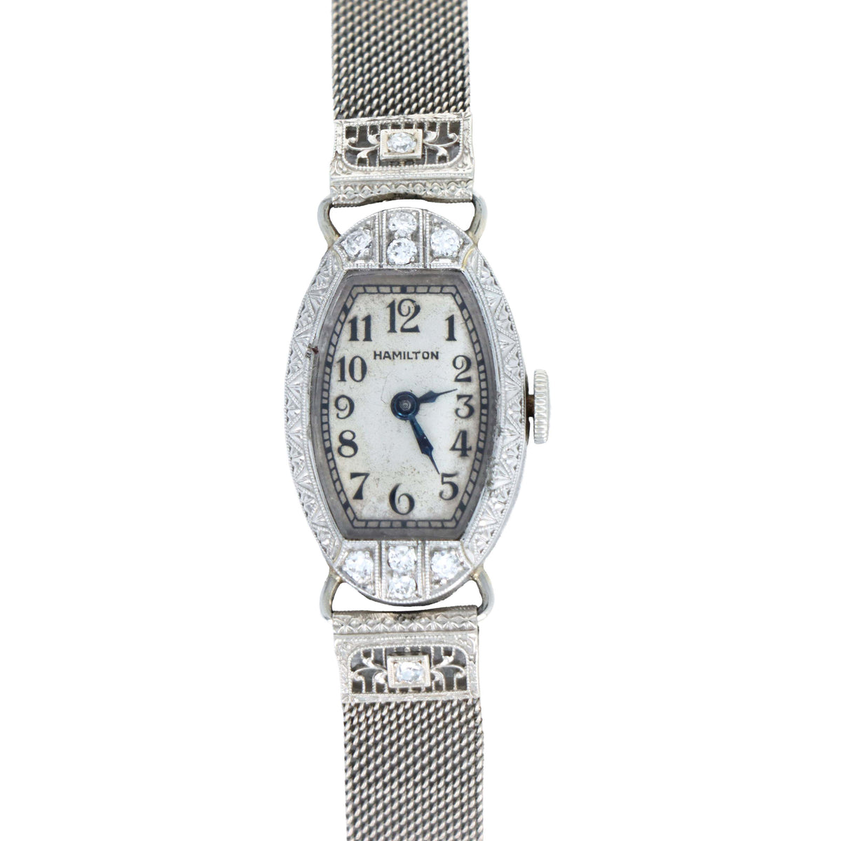 Vintage 14K White Gold Hamilton Diamond Mesh Watch - Queen May