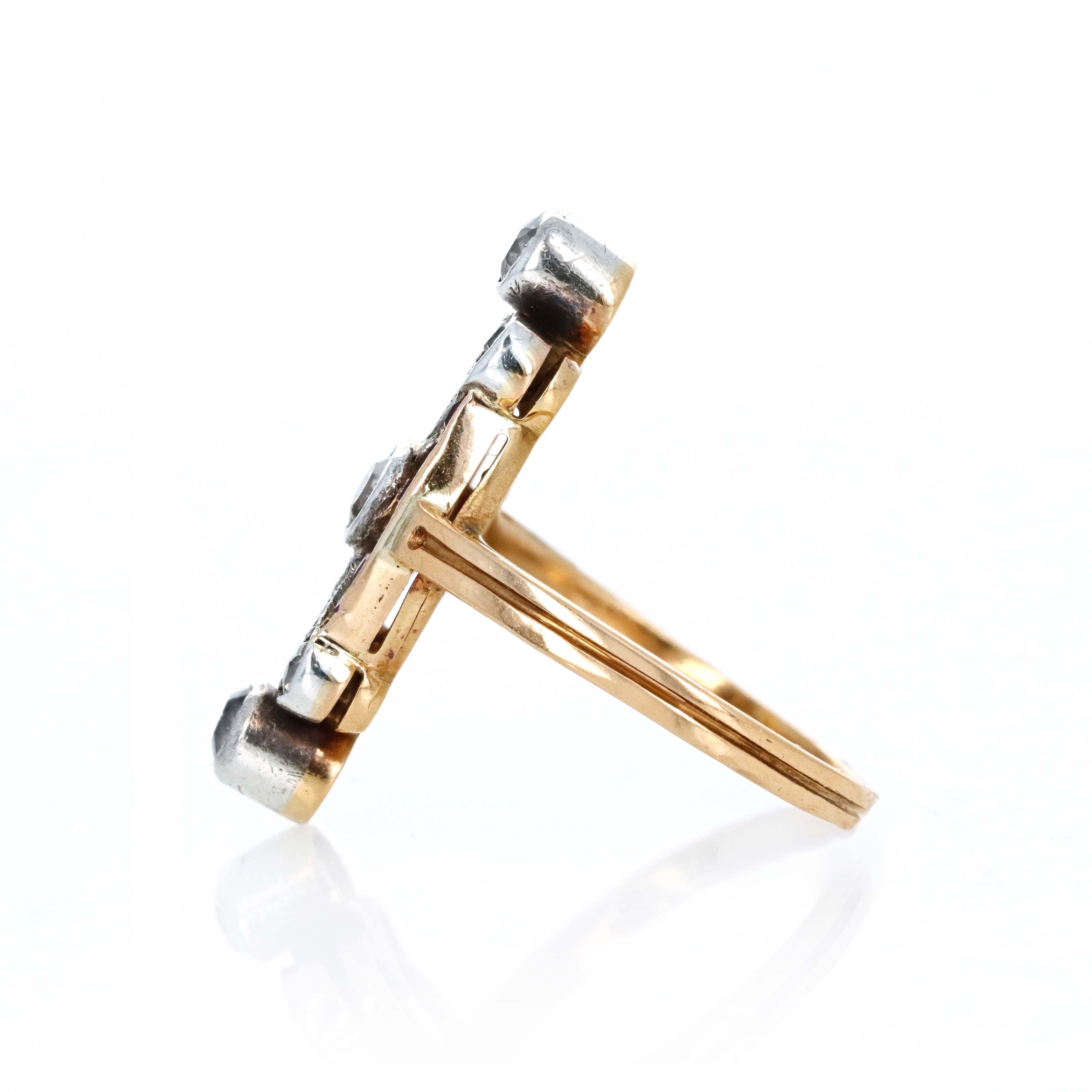 Edwardian 18K Yellow Gold Sterling Silver Antique Diamond Ring