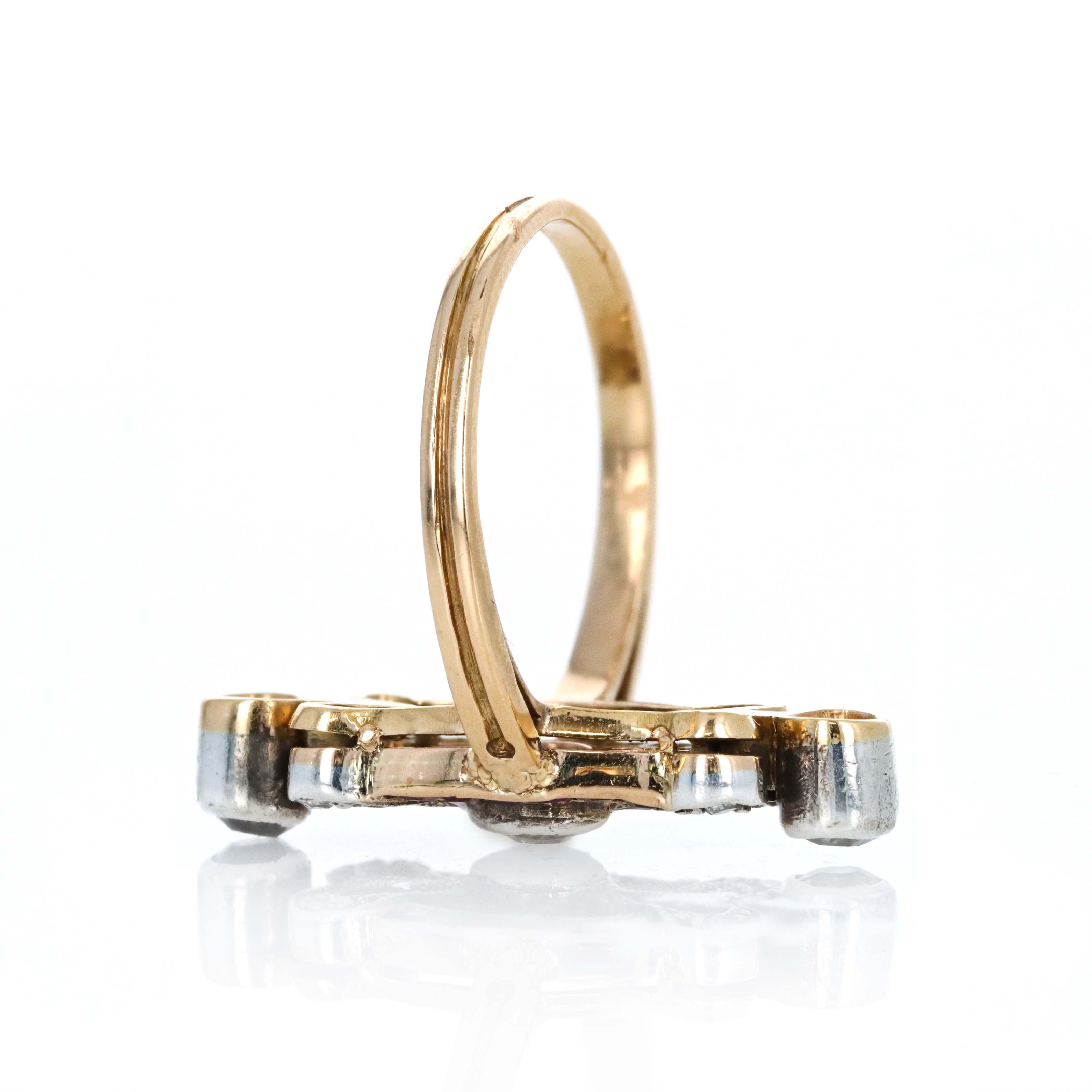 Edwardian 18K Yellow Gold Sterling Silver Antique Diamond Ring