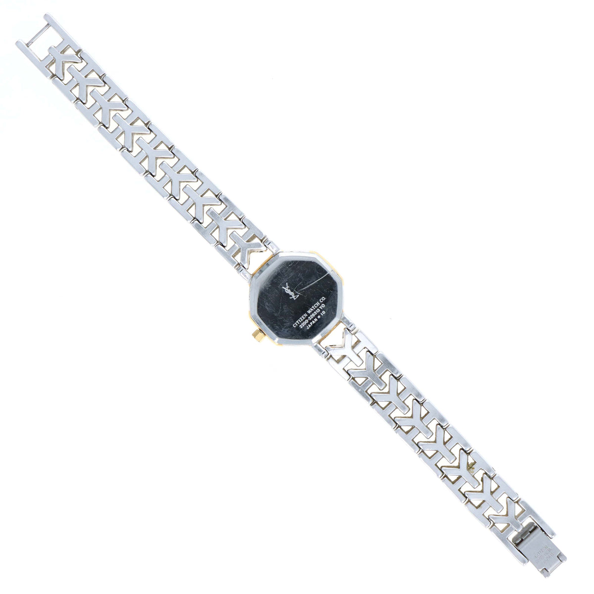 Yves Saint Laurent Octagon Two Tone Watch Blue Marker Dial