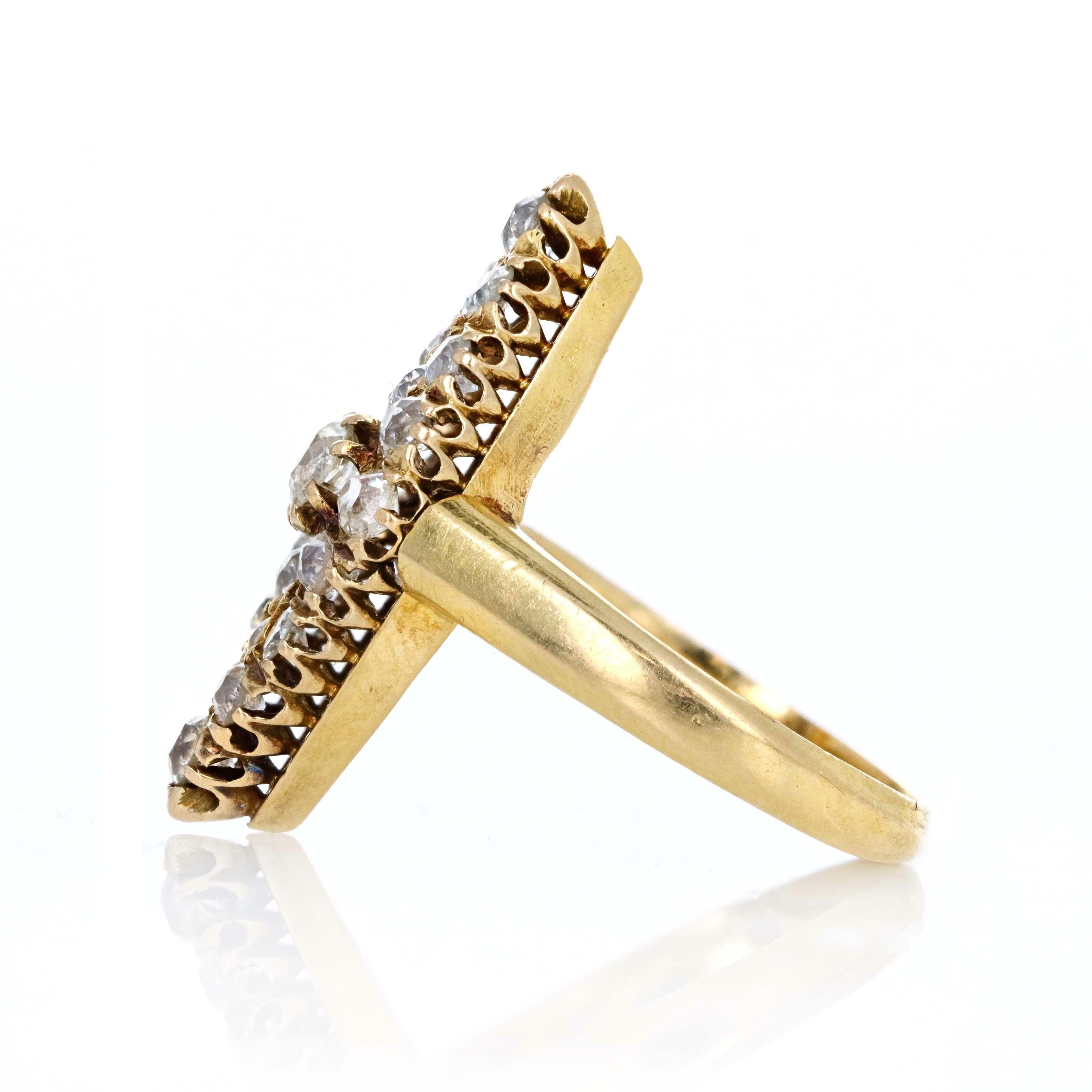 Victorian 18K Yellow Gold 1.5 Carat Old European Diamond Navette Ring