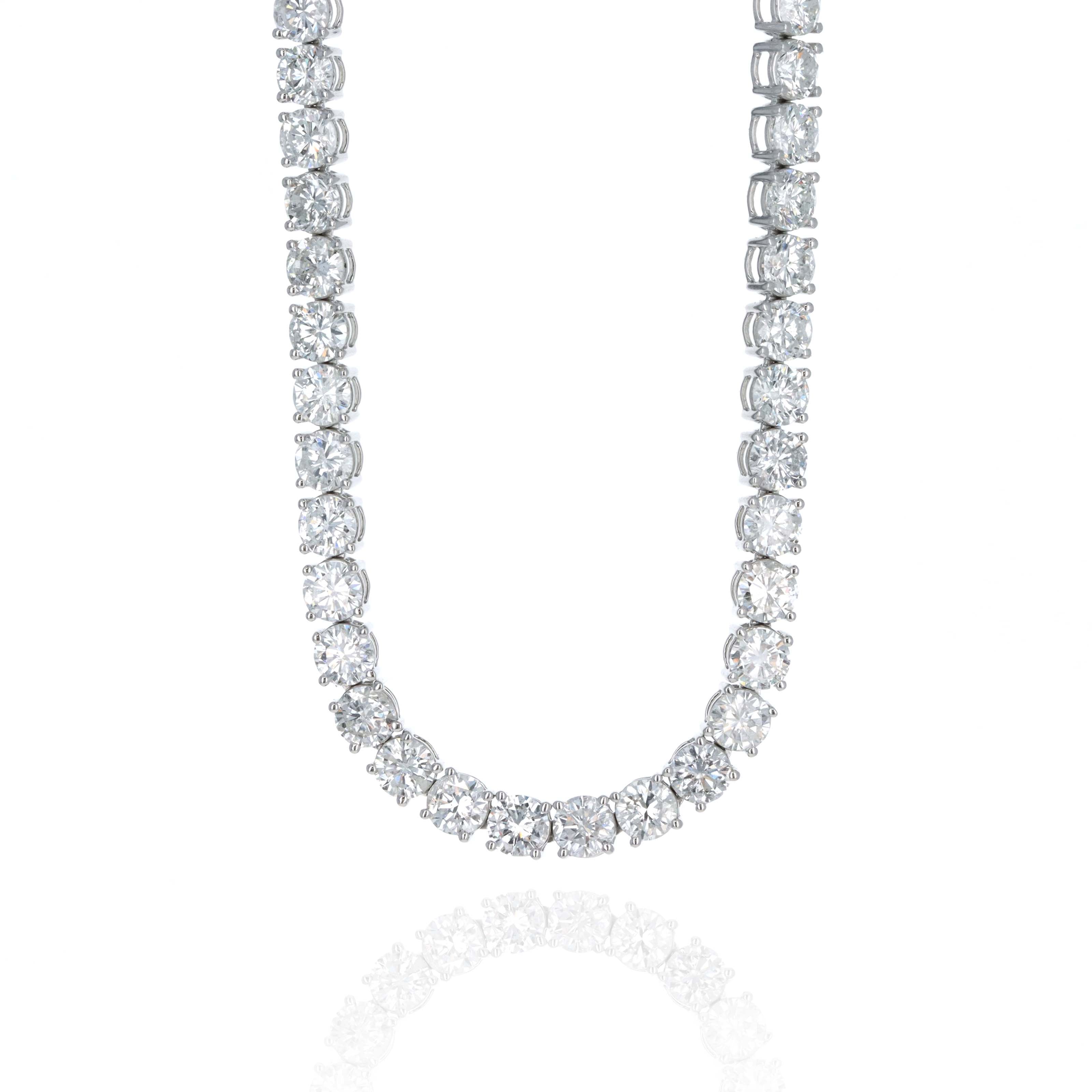 Platinum 29.41 Carat Round Diamond Tennis Necklace - Queen May