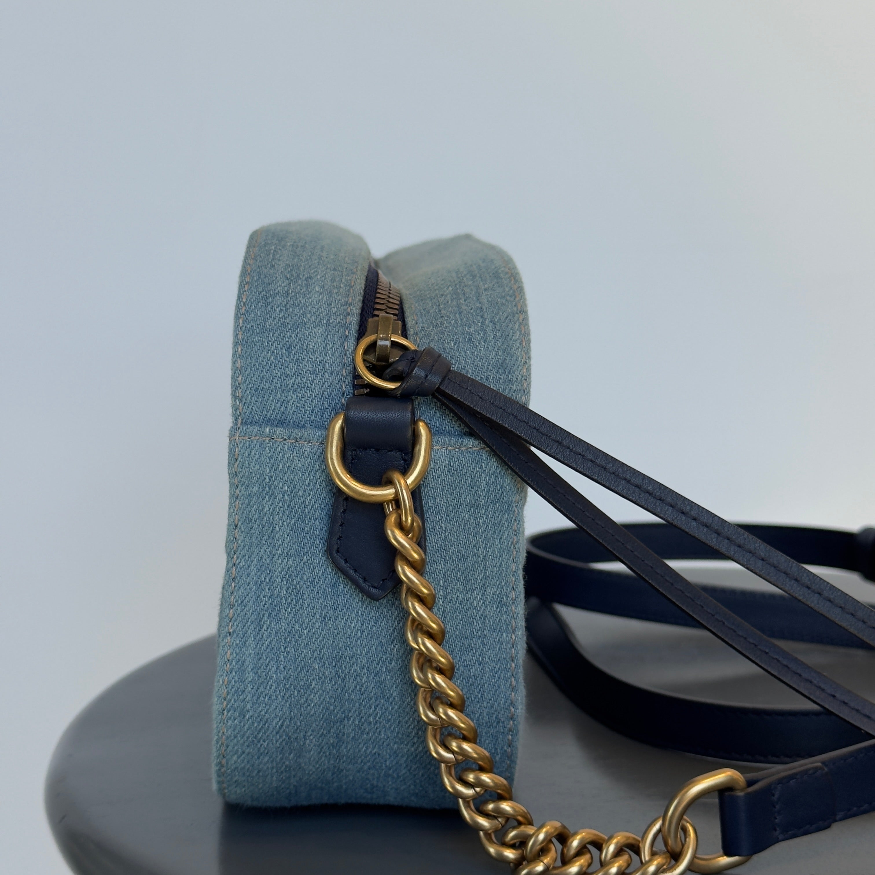 Gucci Marmont Matelasse Denim Pearl Bag