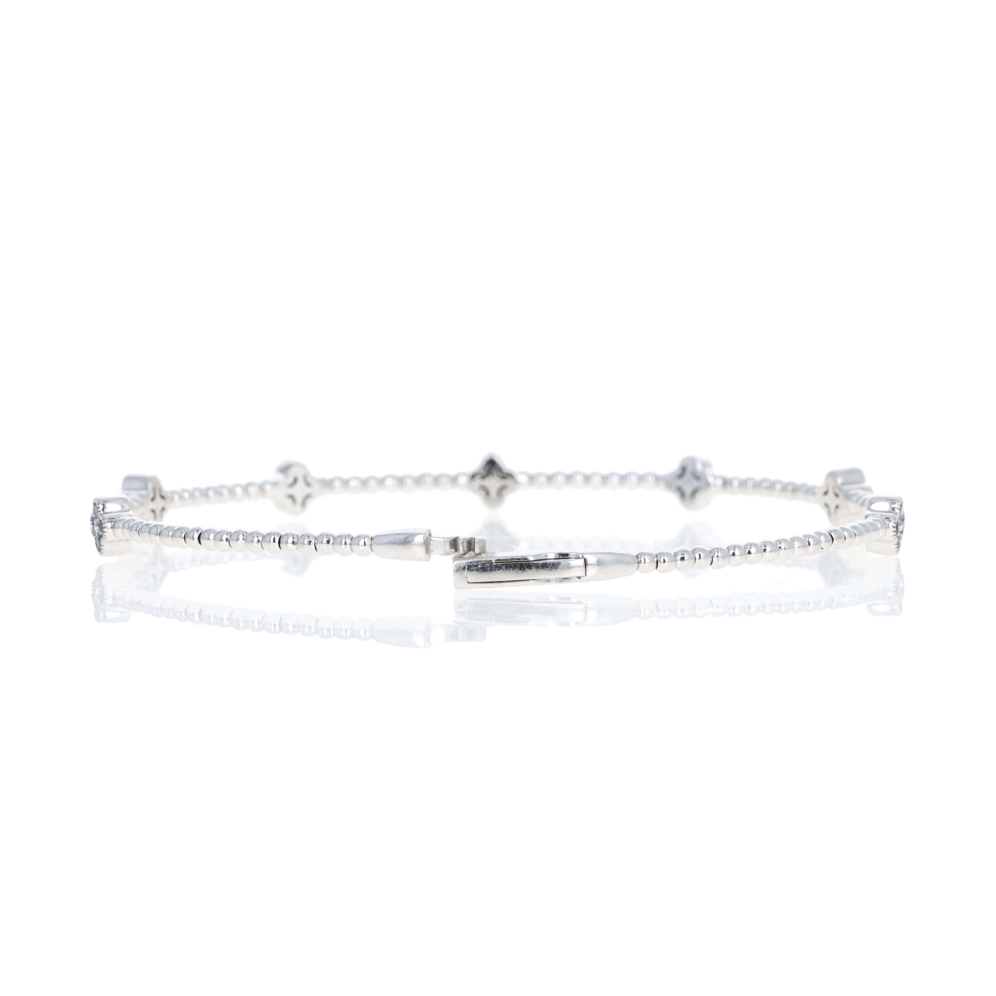 14K White Gold Natural Sapphire Diamond Clover Beaded Flexible Bangle - Queen May