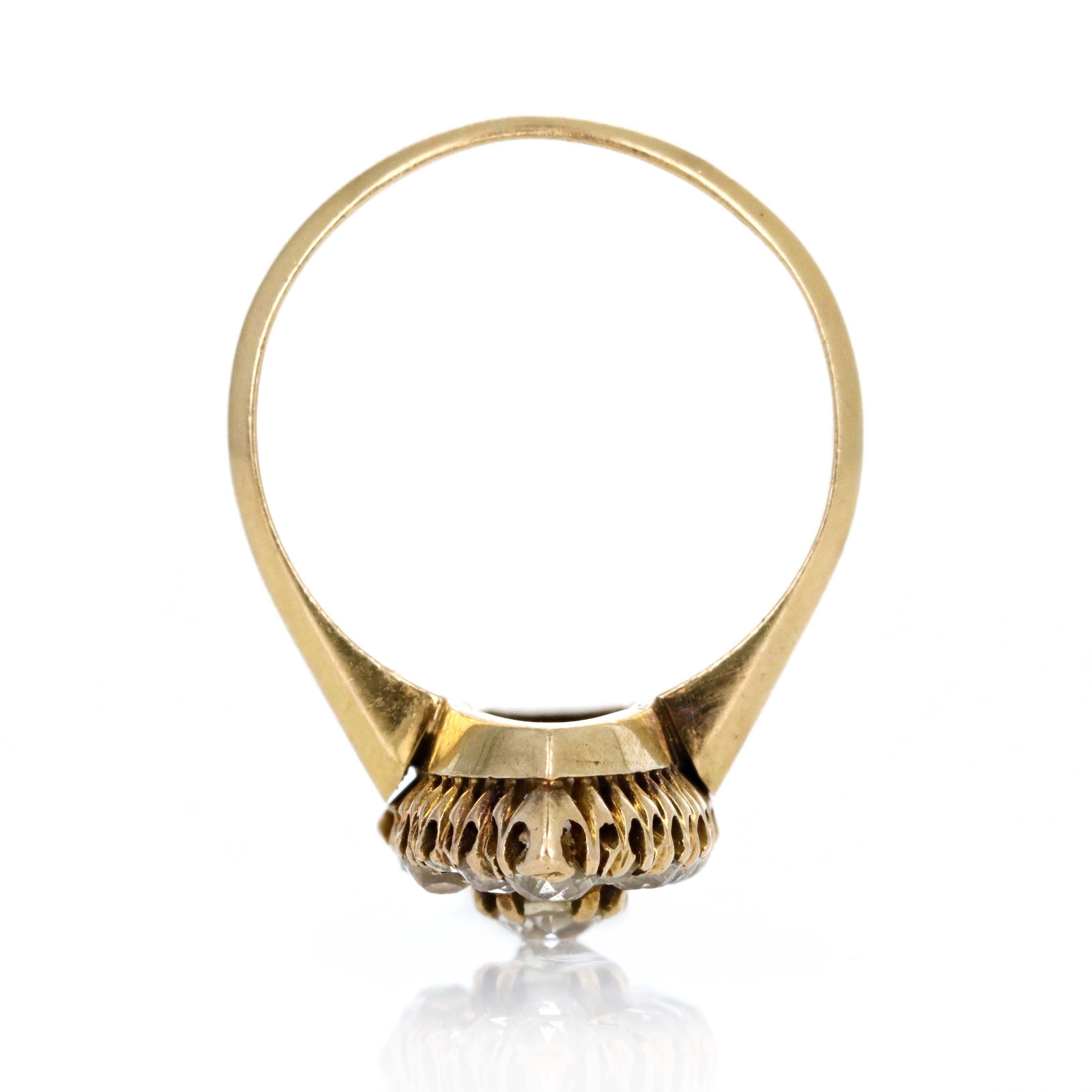 Victorian 18K Yellow Gold 1.5 Carat Old European Diamond Navette Ring