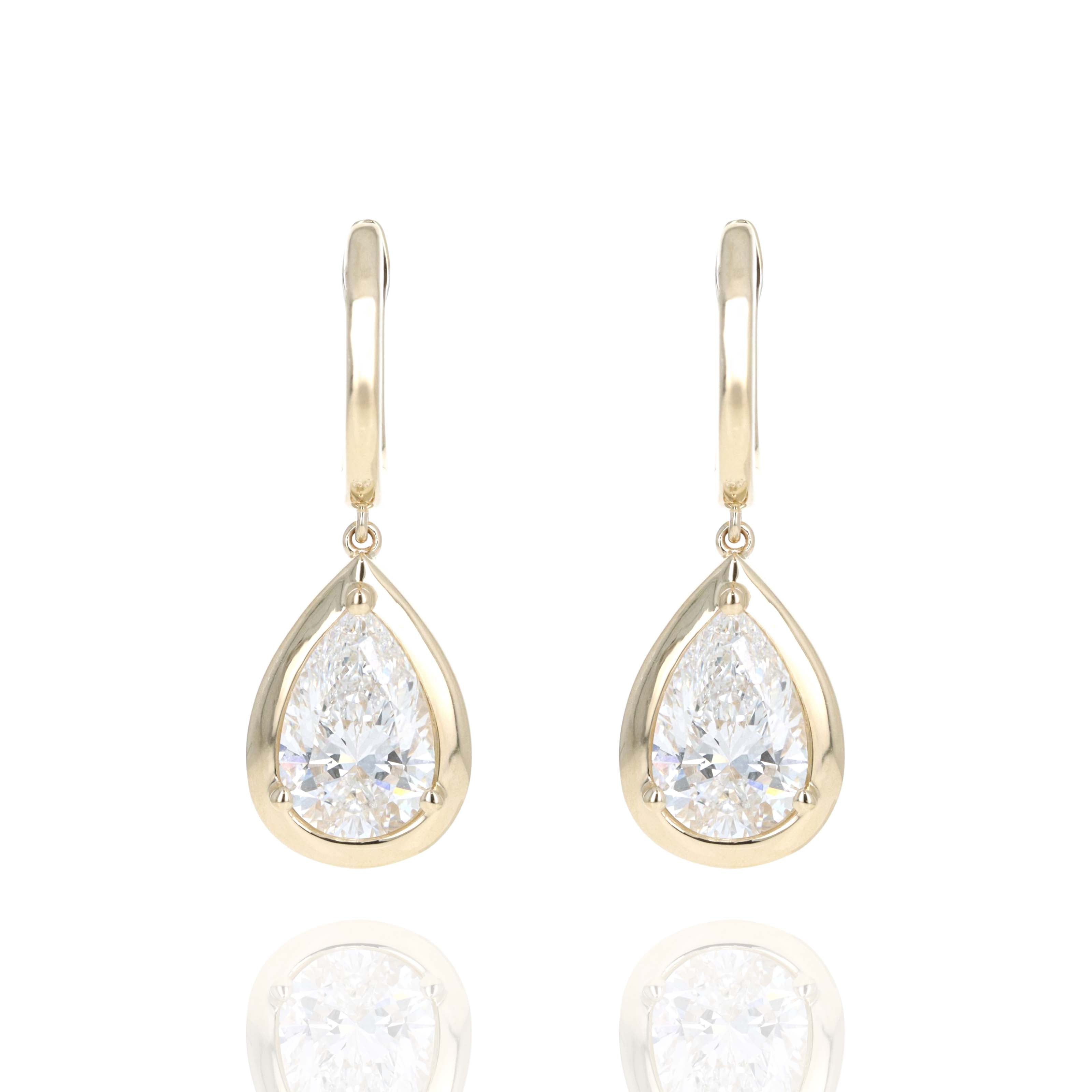 Lab Grown 3 Carat Diamond Pear Drop Earrings - Queen May
