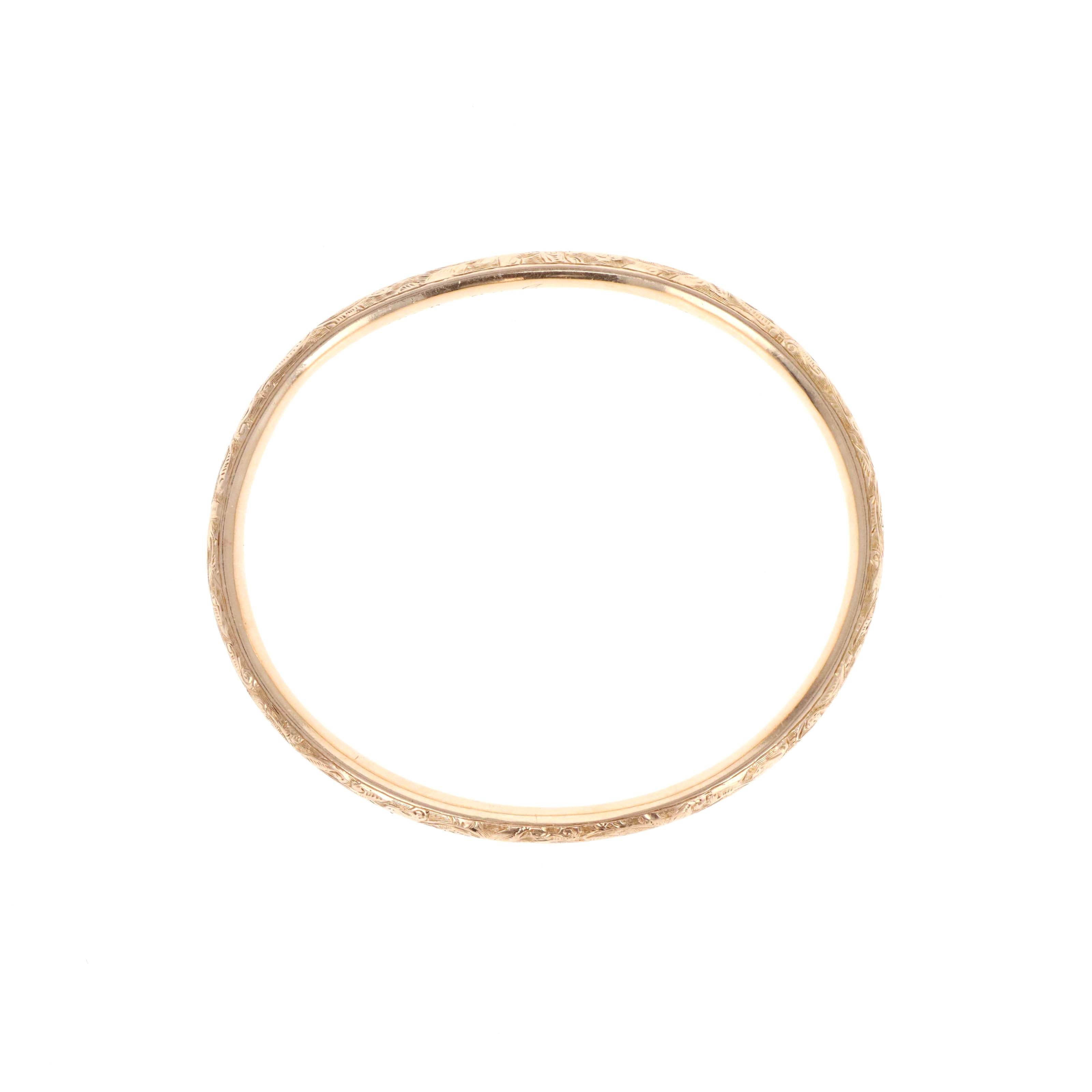 Victorian 14K Yellow Gold Hand Chased Bangle Circa 1893 - Queen May