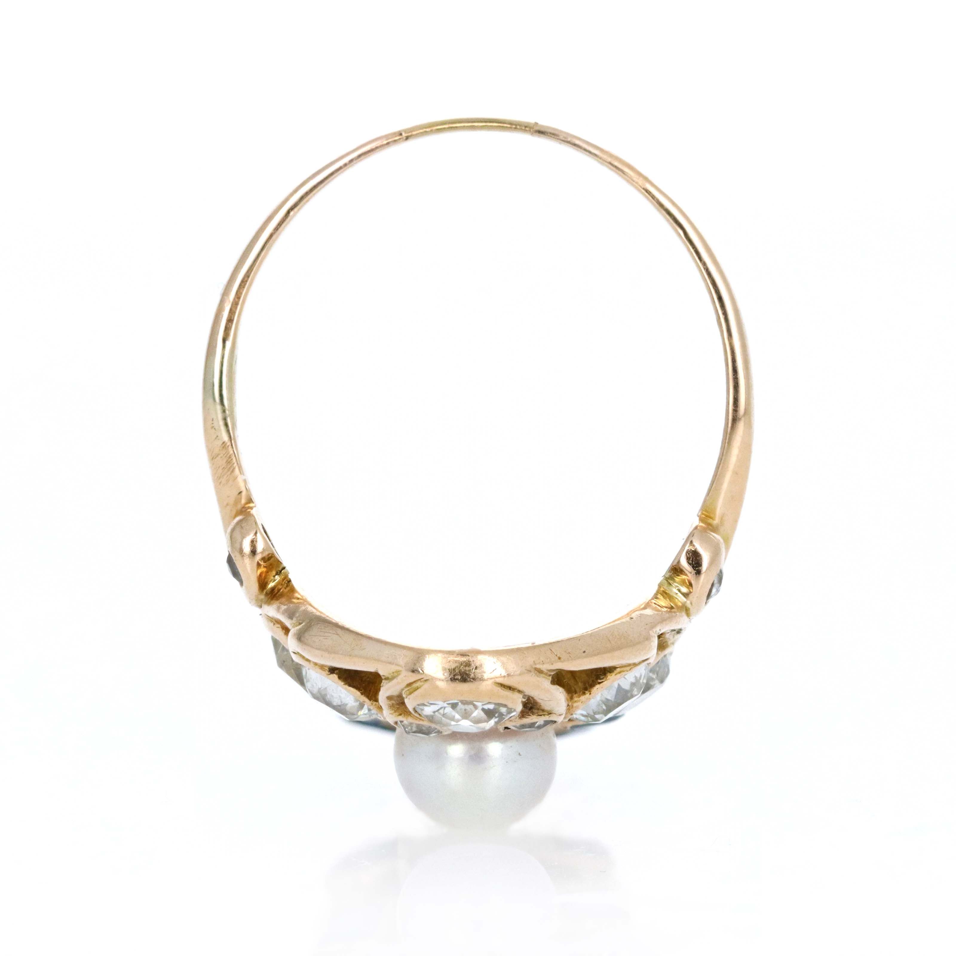 Art Nouveau Cultured Pearl Old European Diamond Sapphire Shield Ring