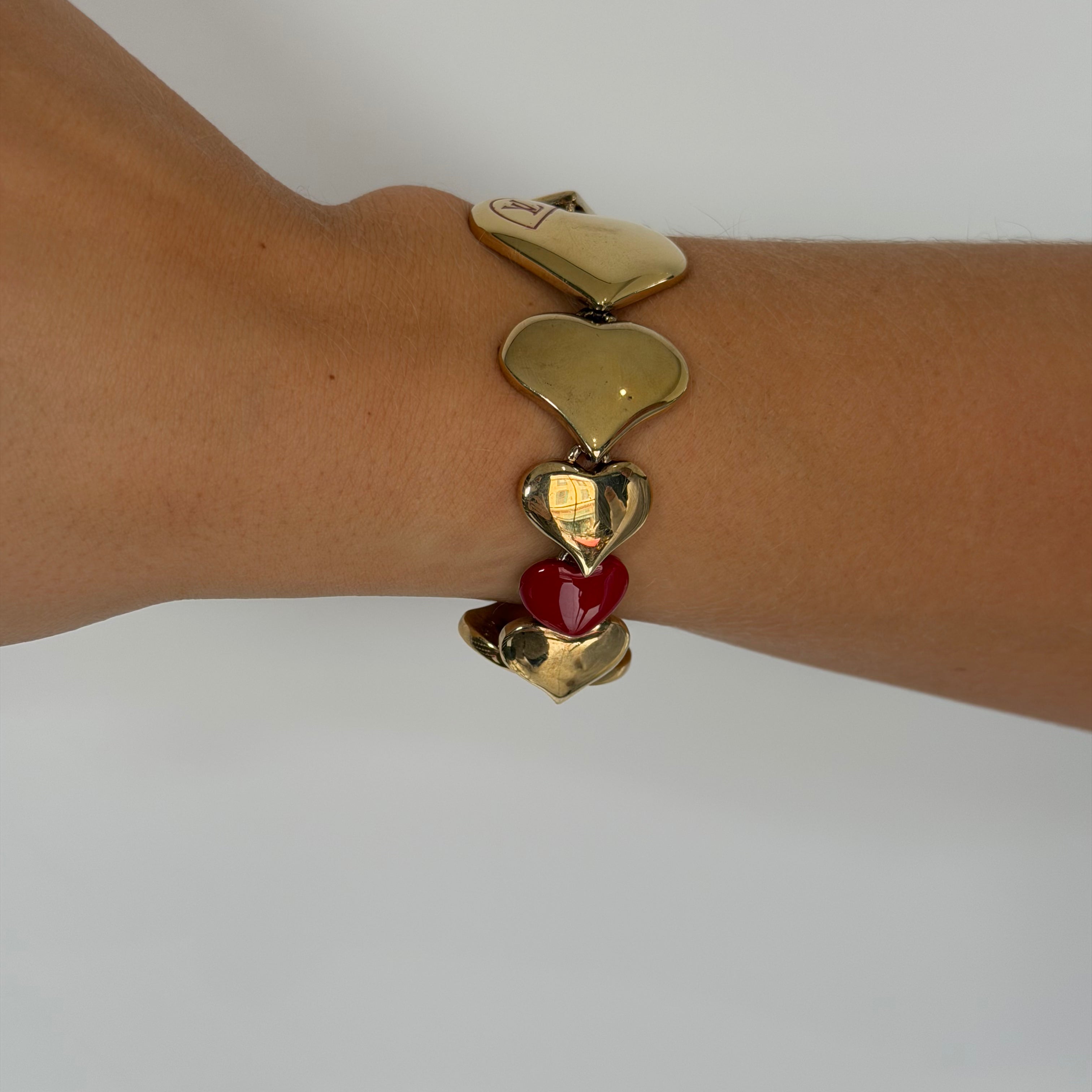 Louis Vuitton Red Enamel Heart Bracelet - Queen May