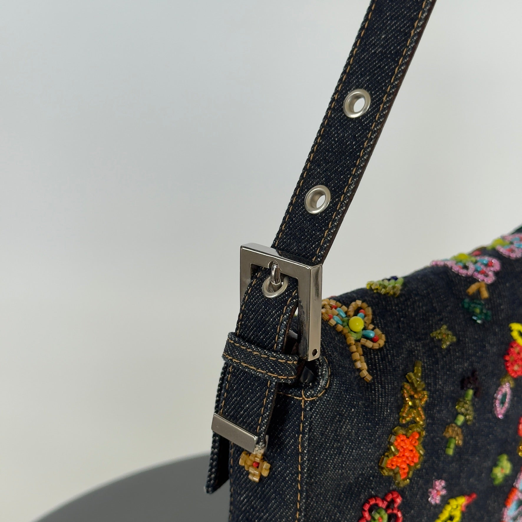 Rare Fendi Denim Beaded Baguette - Queen May