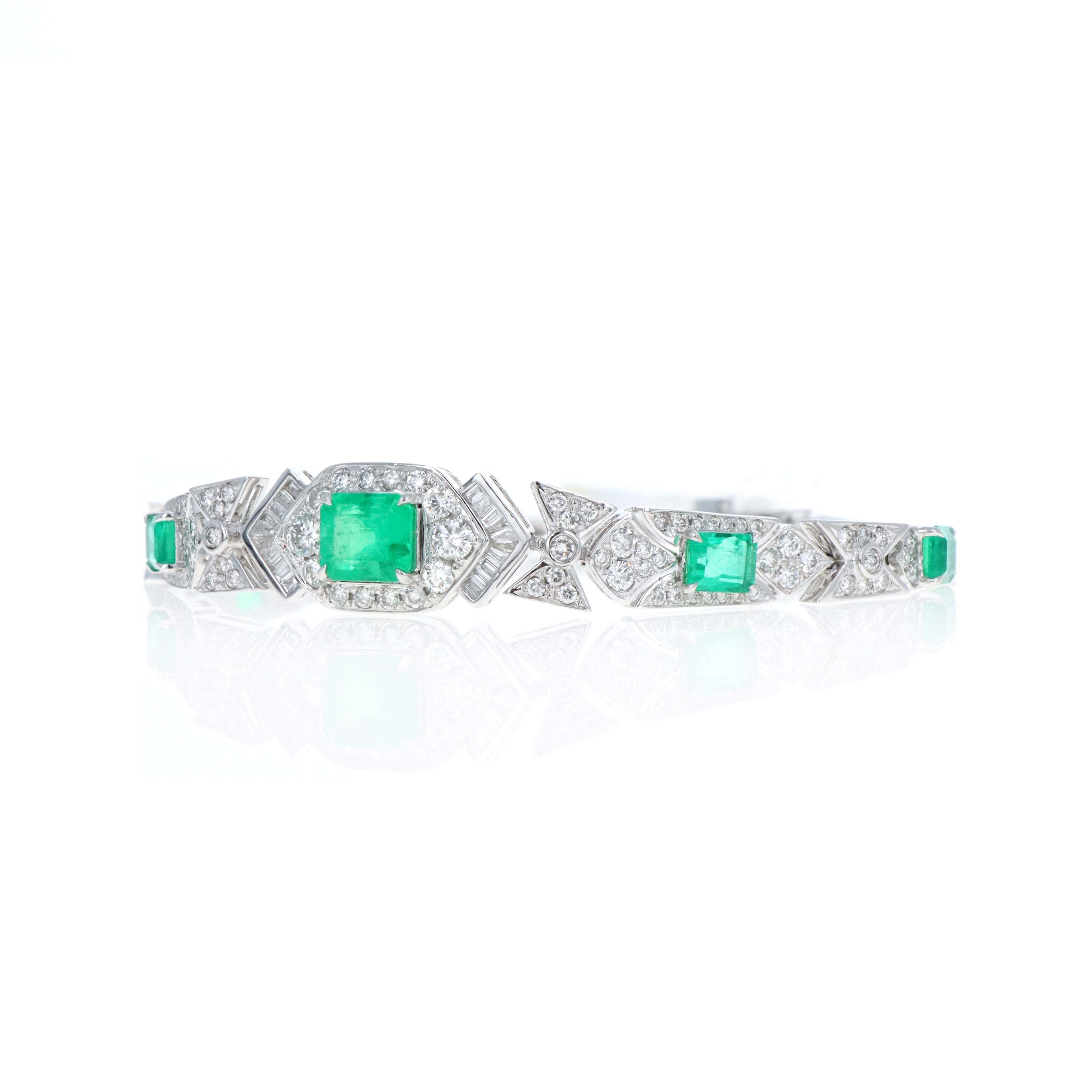 Platinum 3.93 Carat Emerald and Diamond Bracelet - Queen May