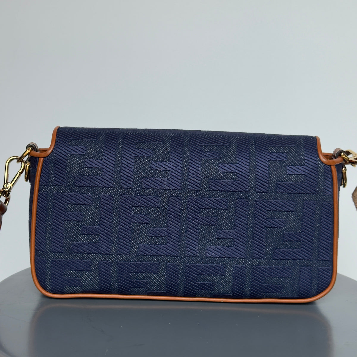 Fendi Zucca Embroidered Denim Baguette Satchel - Queen May