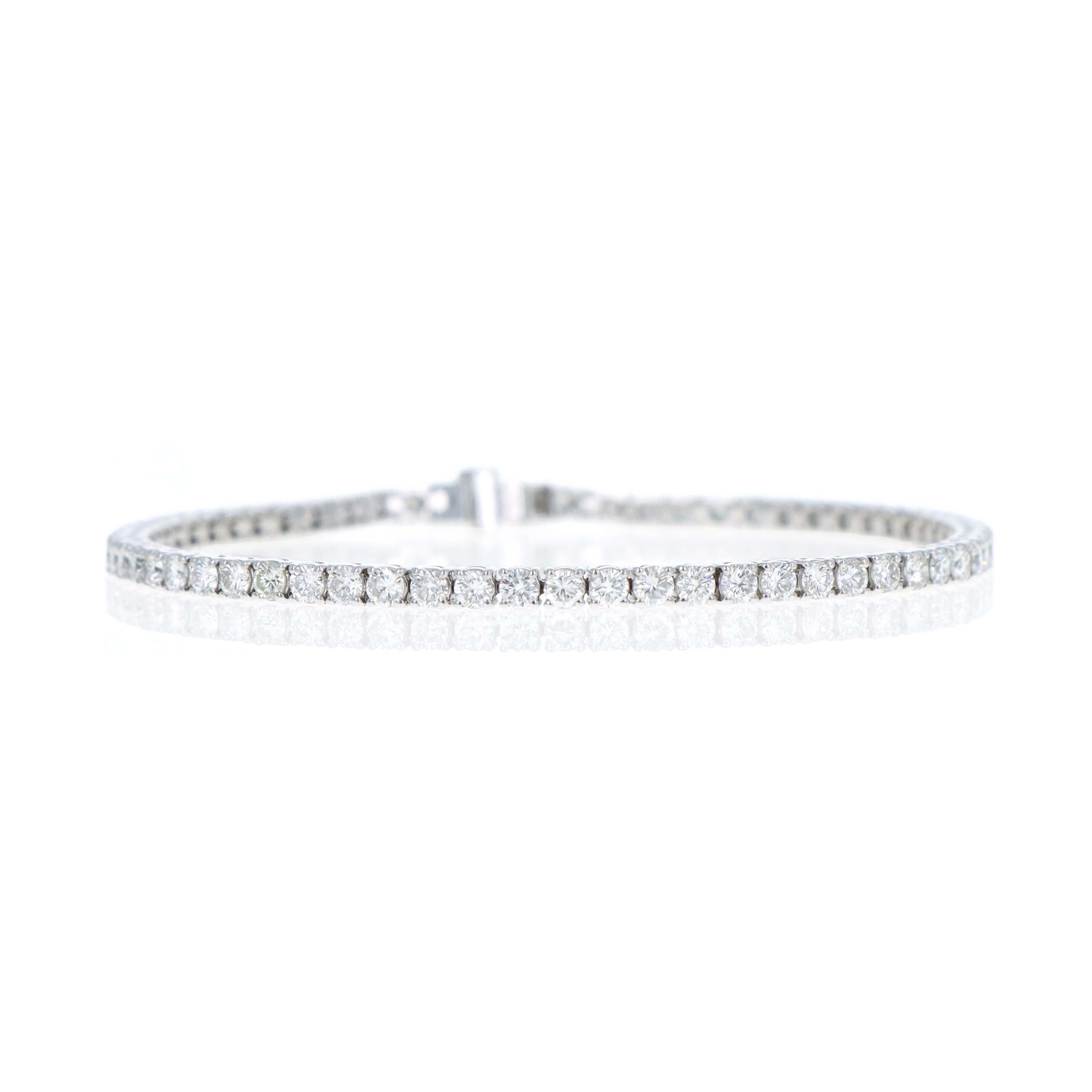 Platinum 4.56 Carat Round Brilliant Diamond Tennis Bracelet - Queen May