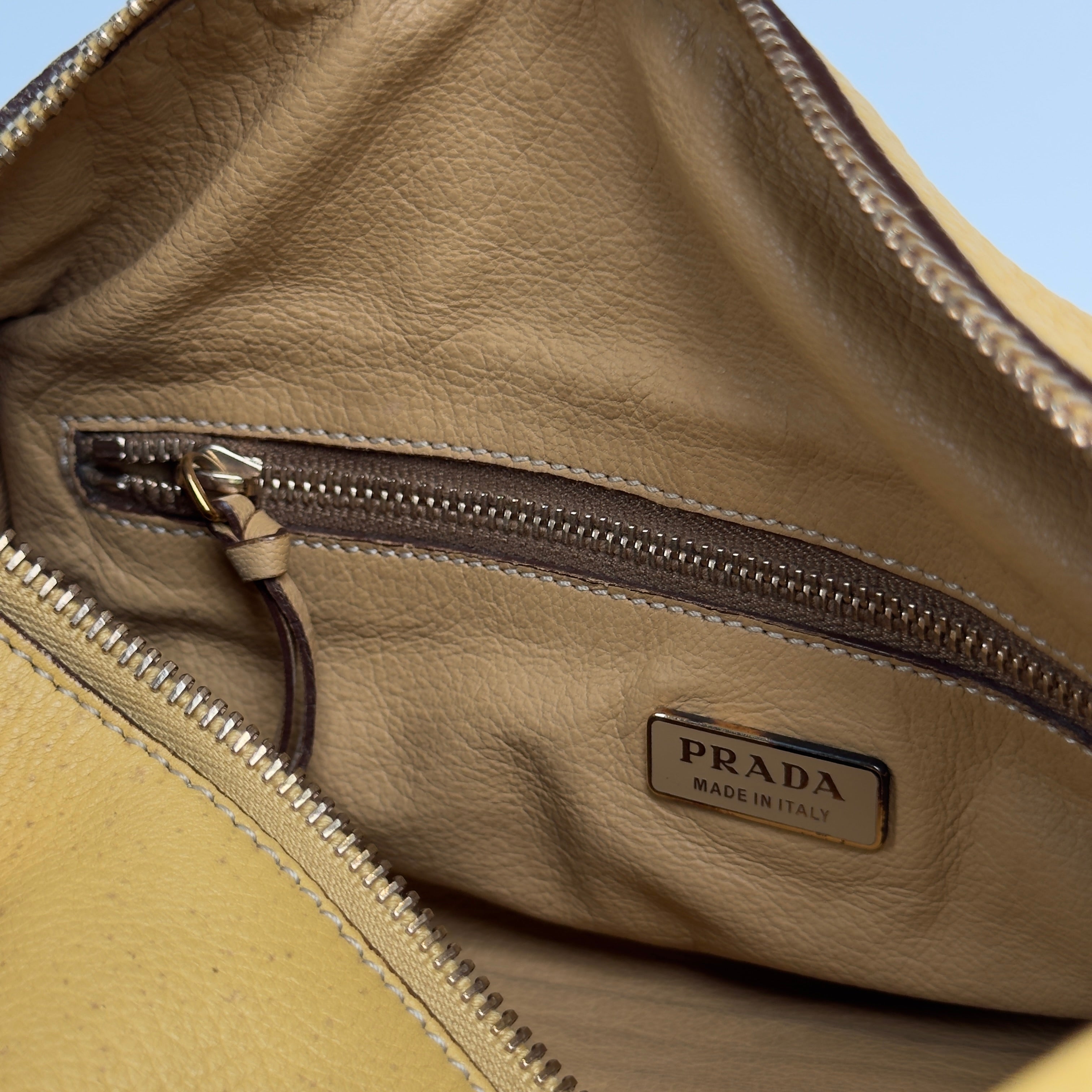 Prada Yellow Pebble Leather Shoulder Bag