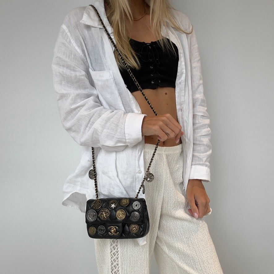 Limited Edition Chanel 2015 Calfskin Paris Dubai Coin Collector Extra Mini Flap Bag - Queen May
