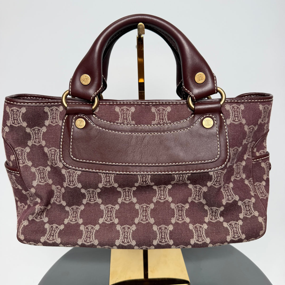 Celine Boogie Bag Triomphe Burgundy Denim - Queen May
