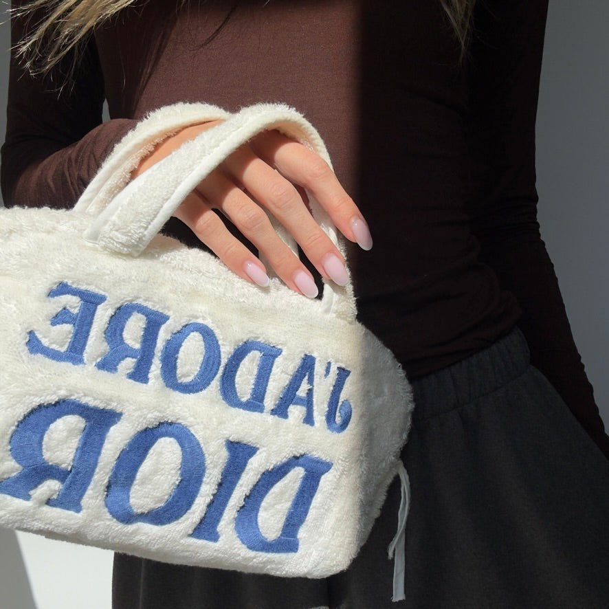 Christian Dior J'Adore Terry Cloth Mini Bowler Bag Blue - Queen May